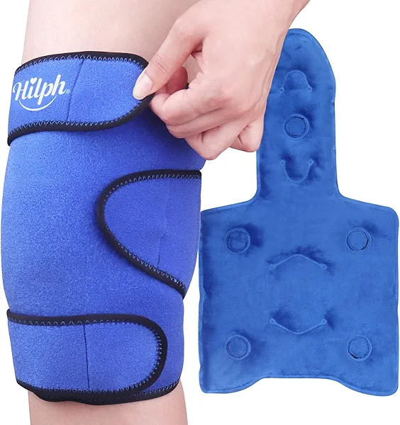Hilph XL Ice Pack with Cold Compression for Knee Pain Relief, Adjustable Knee Brace Ice Pack Wrap for Replacement Surgery, Arthritis Pain, ACL, Sports Injuries, Meniscus Tear Blue