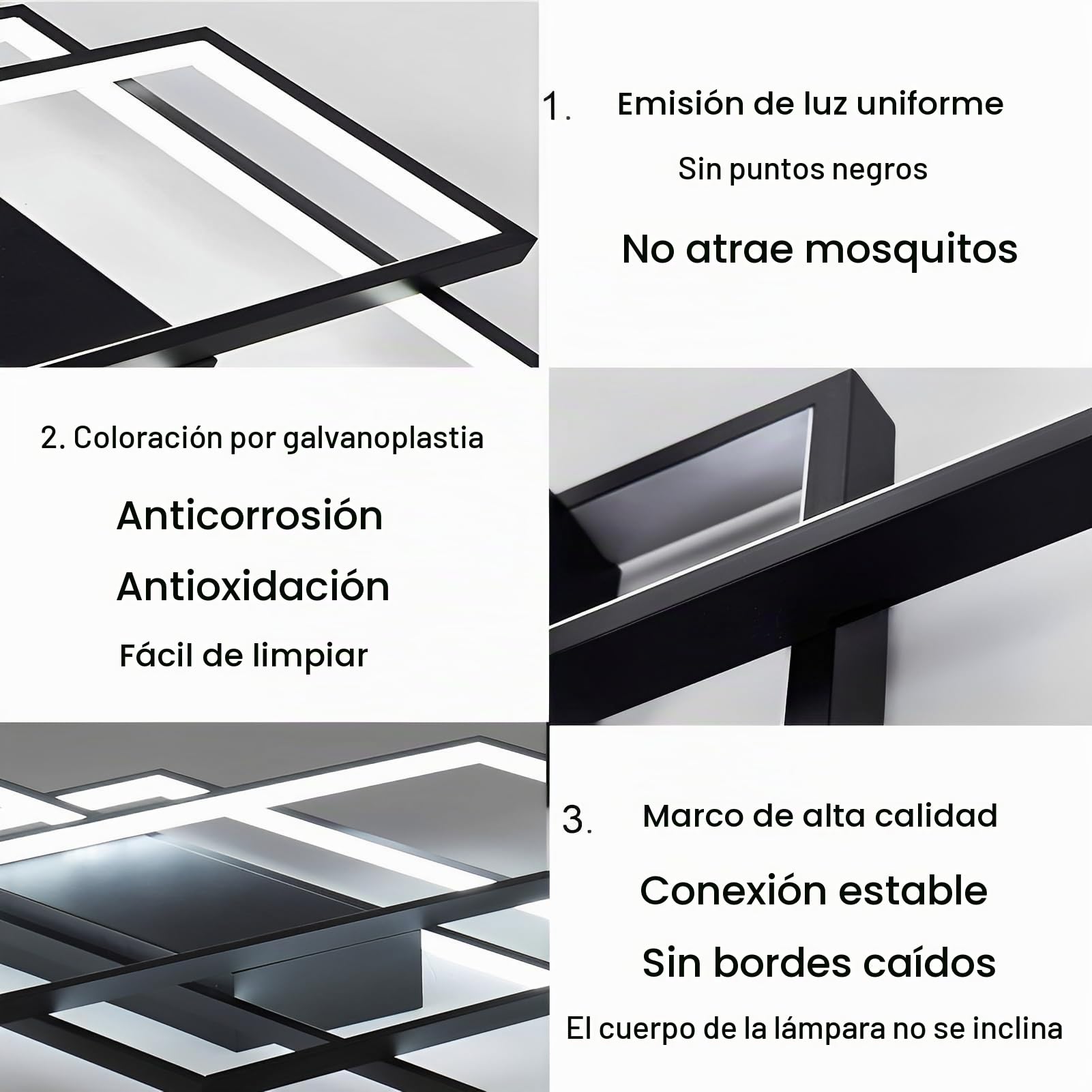 Moderna lámpara LED de Techo Para Salón, 65W Regulable Iluminación de Techo, Diseño Cuadrado Lámpara de Comedor con Mando a Distancia, Luz de Techo Interior Oficina Lámpara Colgante, Negro, 80cm