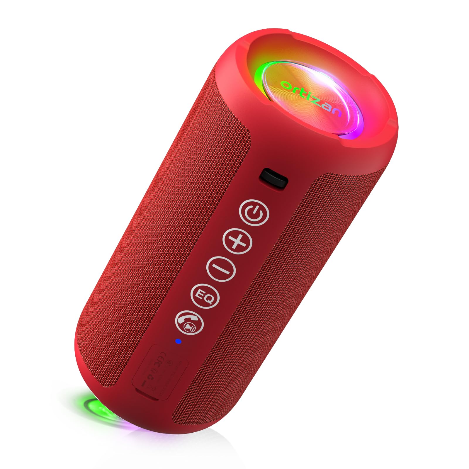 Ortizan Portable Bluetooth Speaker: IPX7 Waterproof, 24W Loud Sound, Deep Bass, Bluetooth 5.3, LED Lights, Wireless Stereo Pairing, 30H Playtime, for Home/Outdoor/Party/Beach, Birthday Gift (Red)
