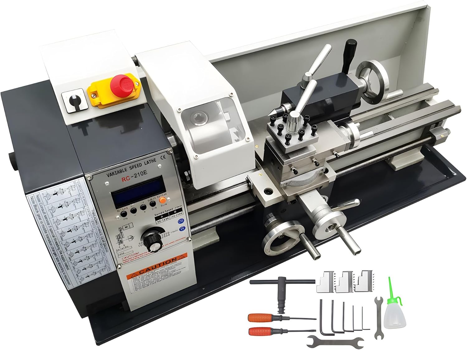 RC-210E Metal Lathe 8"x16" Precision Benchtop Lathe 50-2500rpm Variable Speed with 1100W Brushless Motor for Metal Wood Work Automatic Inch/Metric Conversion 110V