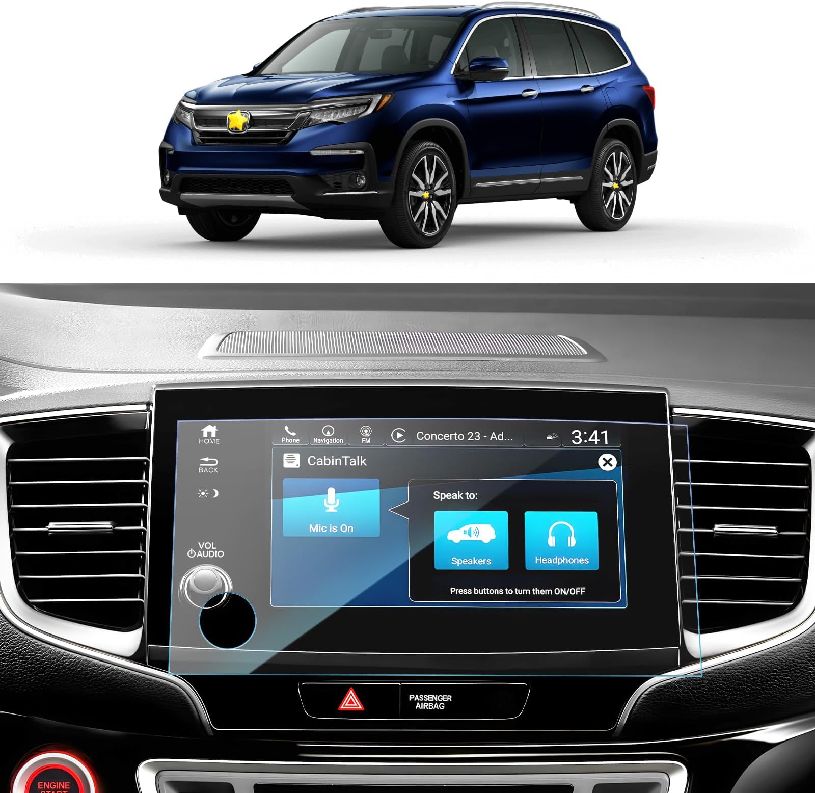 SKTU Tempered Glass Screen Protector Foils for 2016-2021 Pilot Passort Ridgeline Navigation Display 9H Hardness Anti-Explosion & Scratch HD Clear Honda GPS LCD Touch Protective Film (2019-2021 Pilot)