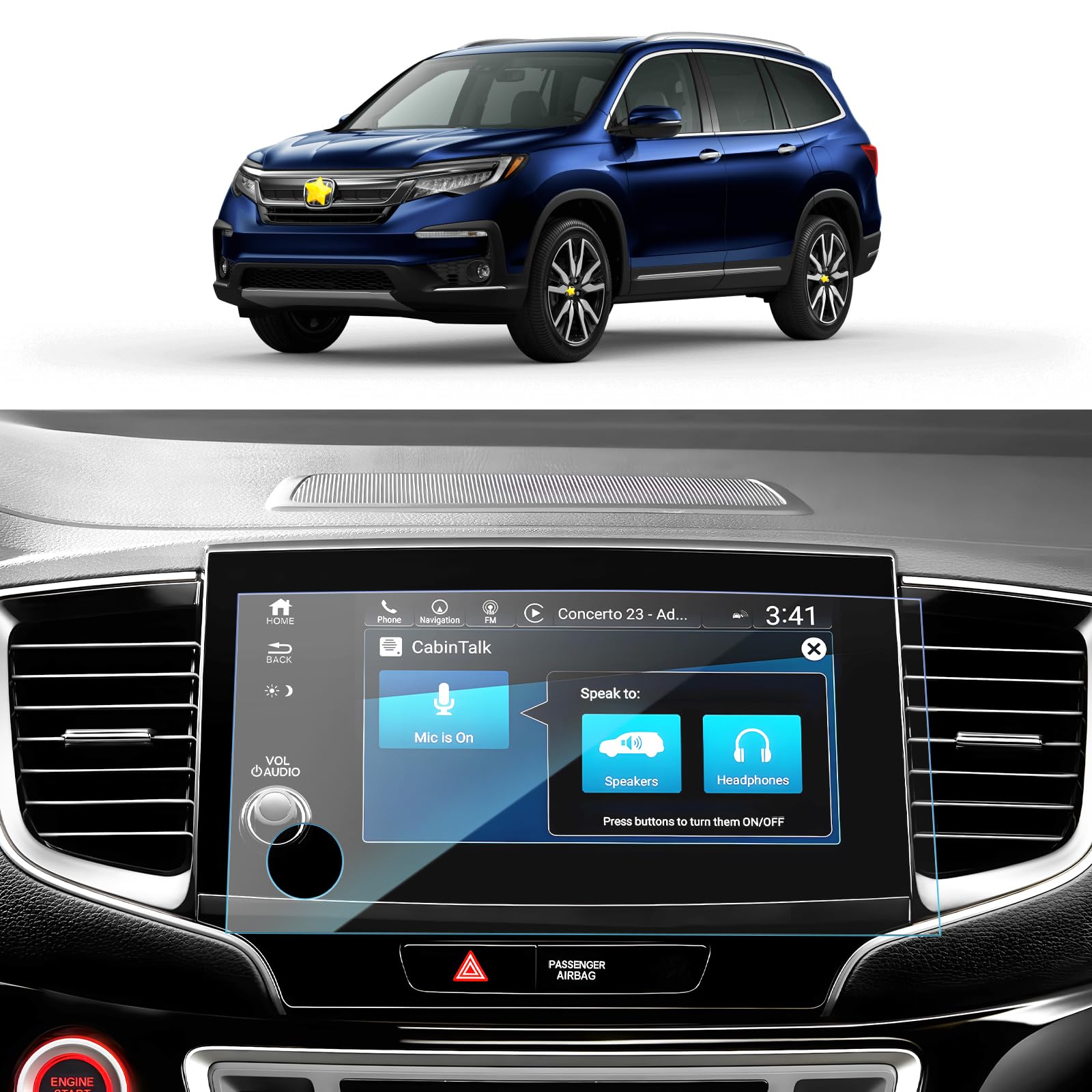 Tempered Glass Screen Protector Foils for 2016-2021 Pilot Passort Ridgeline Navigation Display 9H Hardness Anti-Explosion & Scratch HD Clear Honda GPS LCD Touch Protective Film (2019-2021 Pilot)