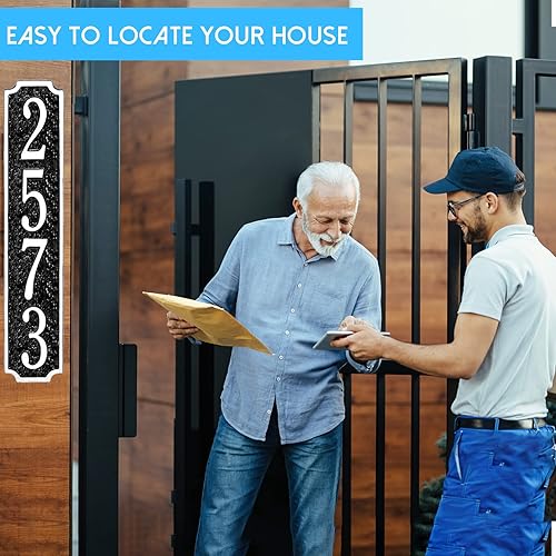 Vista 152 de Placa de dirección de metal personalizada, letreros de números para placa de pared de casa, letrero de dirección de nombre de calle, números de casa