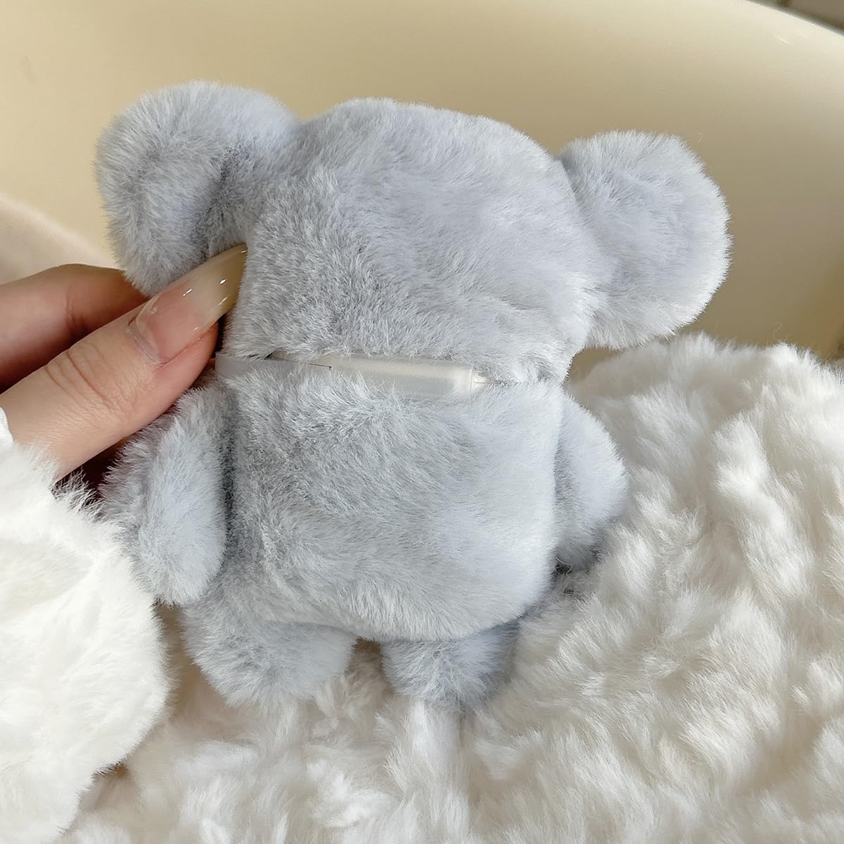 Fluffy Furry Case Compatible with Airpods Pro, 3D Cute Cartoon Elephant Plush Case Earphone Protective Cover, Soft Silicone Inner Shell Faux Fur Shockproof Carrying Cover for Airpods Pro