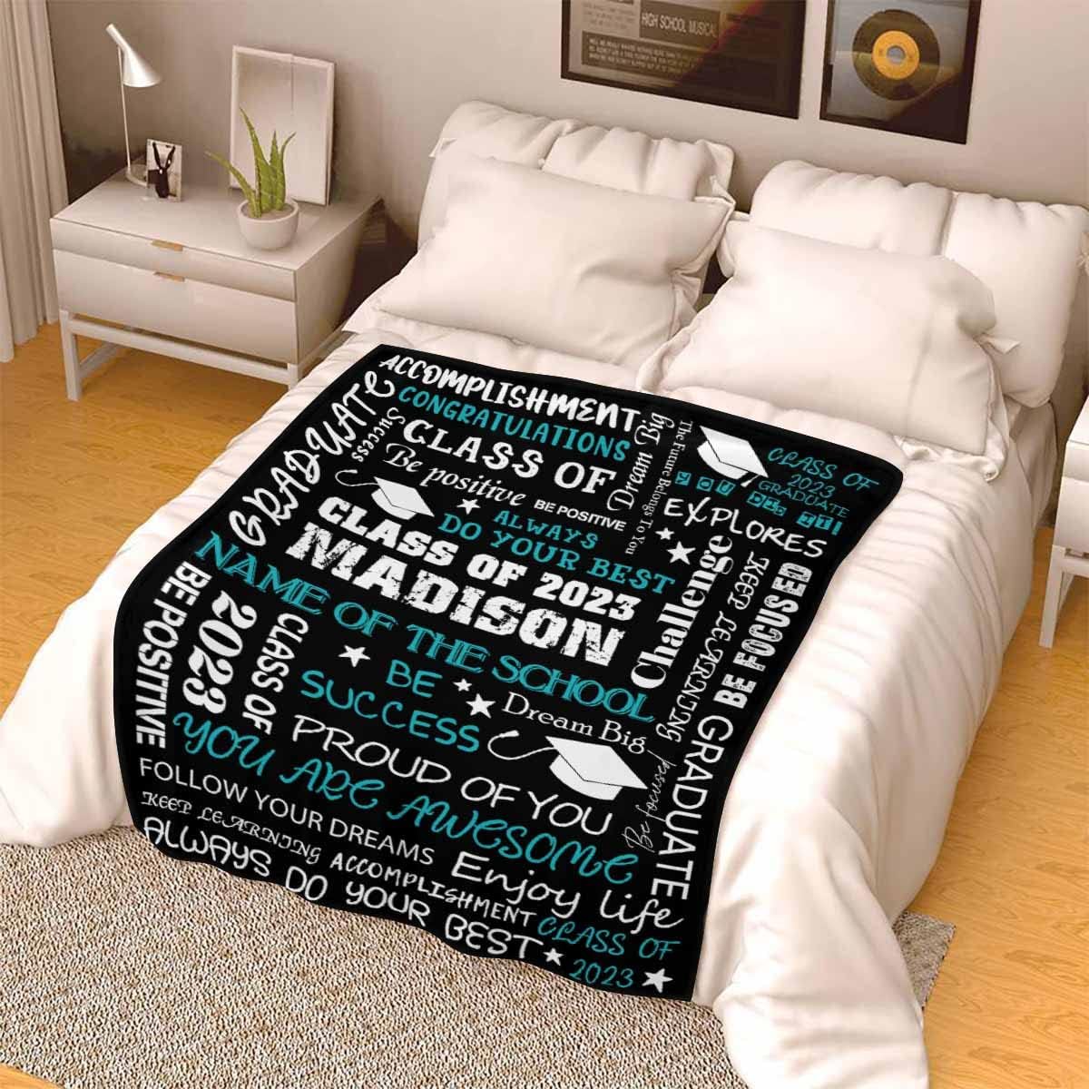 LOSARON Custom Blanket for Graduation Gift Follow Your Dreams Enjoy Your Life Class of 2023 Black Blanket Personalized Fleece Throw Blanket 2023 for Sister BFF Daughter Son Bedroom 50x60