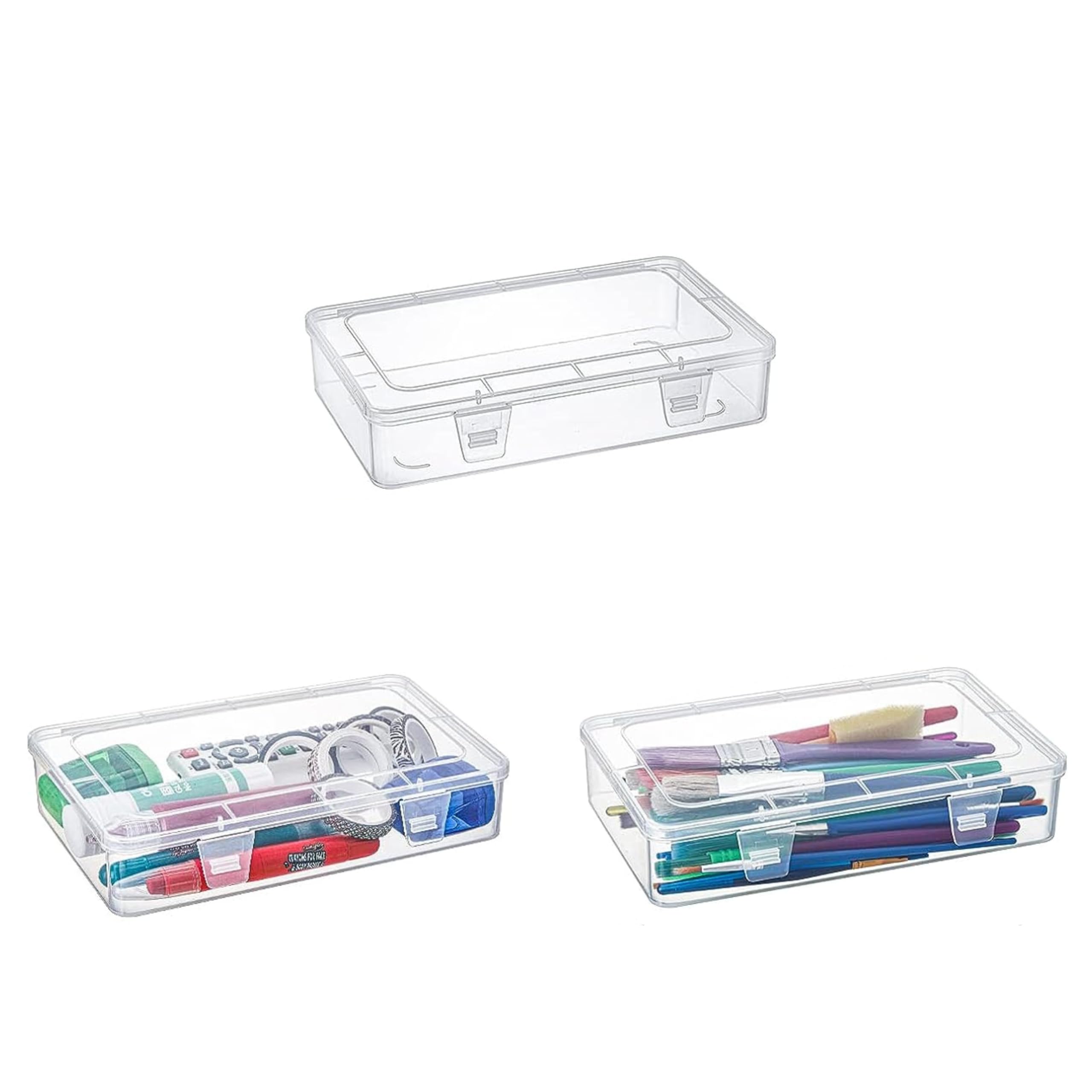 Aegan Plastic box for jewellery storage, Set of 3 transperent rectangle box organiser for medicine, boutique, Art & craft. Stationery storage box.