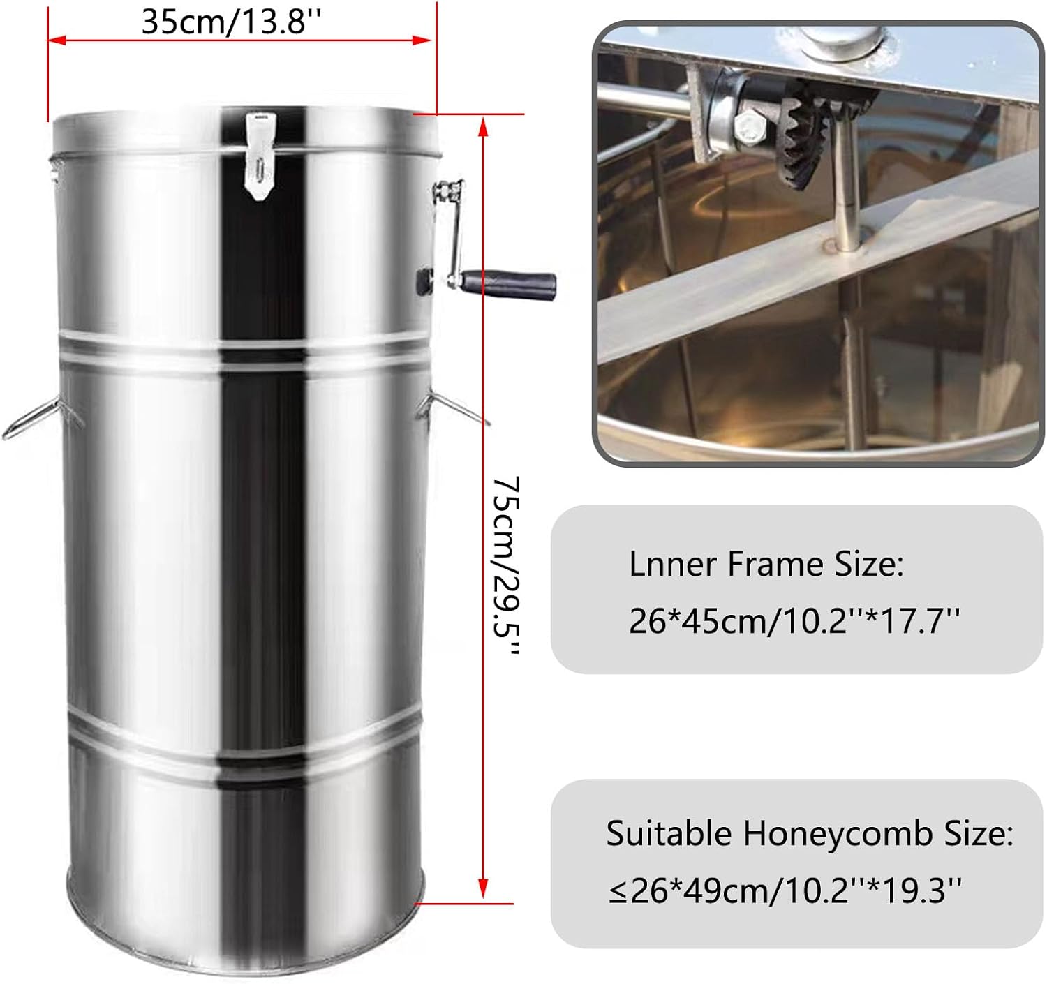 Manual Honey Extractor 2 Frames, Thickened Stainless Steel Honey Centrifuge Extractor, Honey Extractor with Stainless Steel Cover, for Apiaries and Family Use,2 Frames