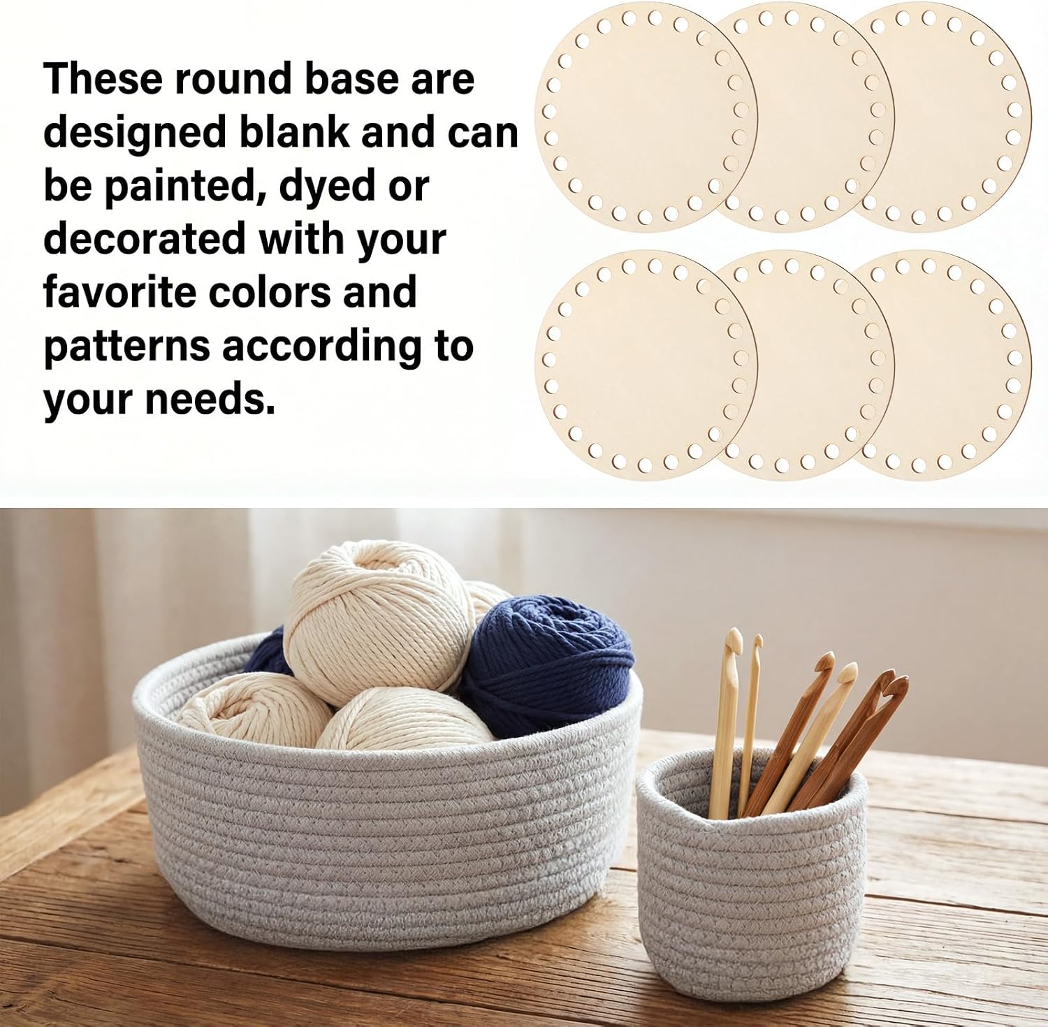 6cs 4" Crochet Basket Base Round Wood Base for Crochet Purse Basket Bottoms for Crochets Bags Wooden Bases for Crocheted Baskets for DIY Craft Making