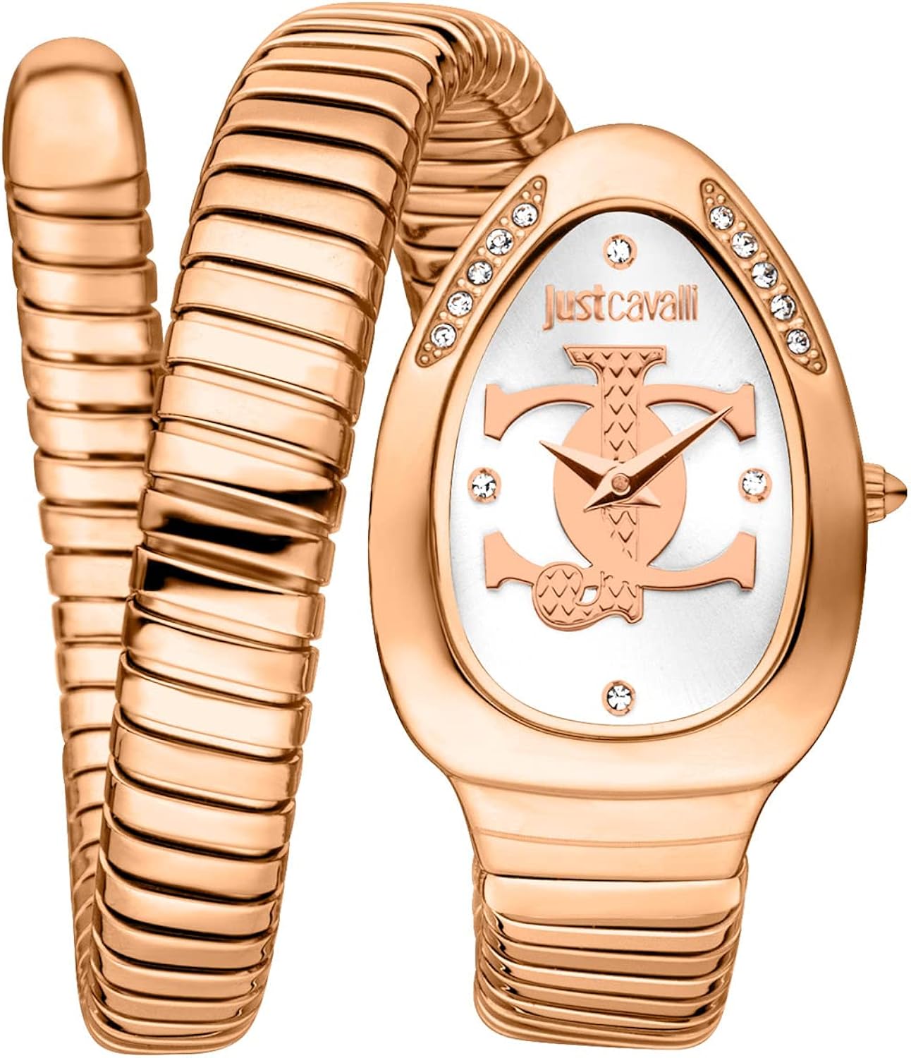 Just Cavalli Signature Snake Serpente logo - Orologio elegante da donna al quarzo moda bracciale flessibile giro singolo e cassa in acciaio inox