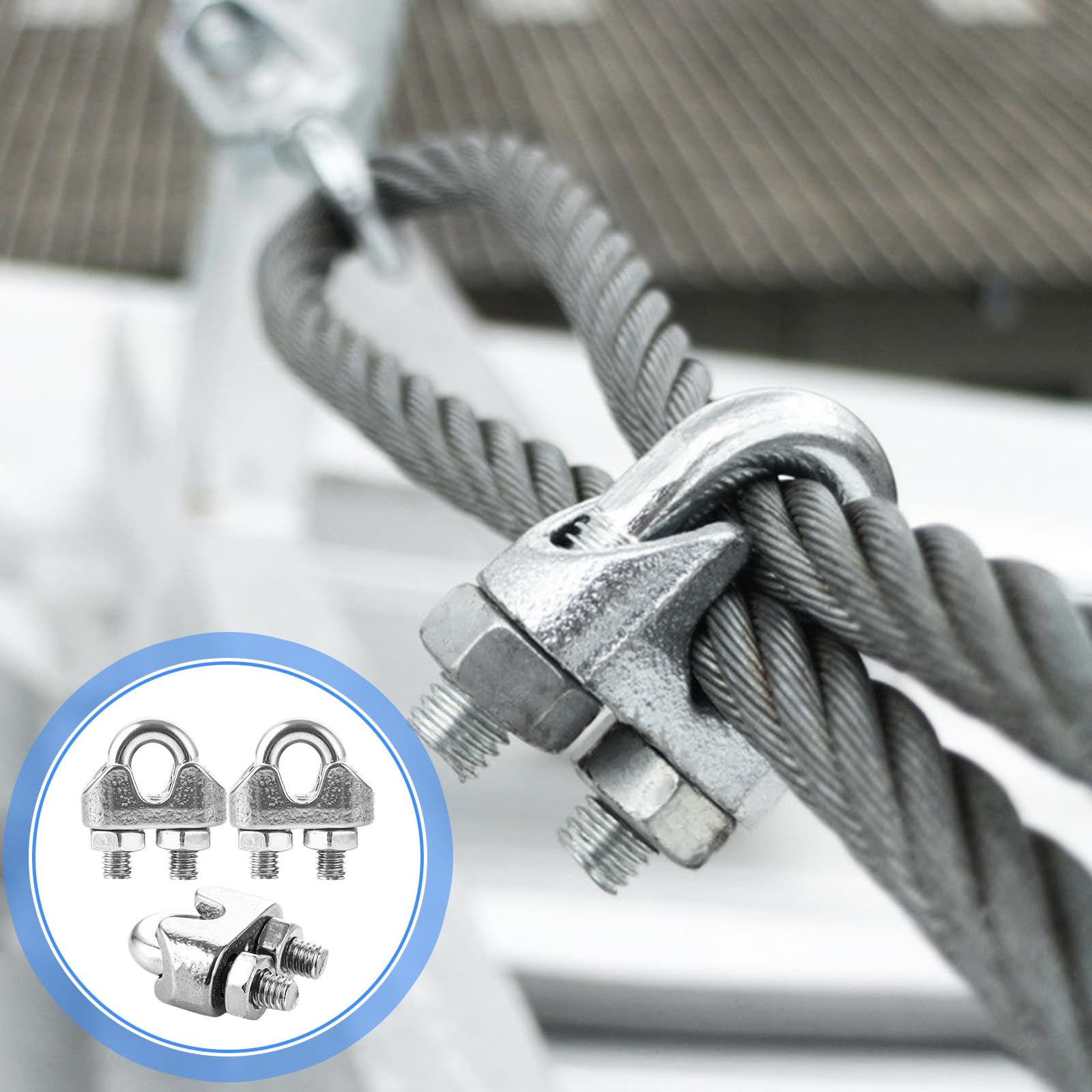 MIVIDE 40pcs Serre Cable Inox 3mm, Serre Cable Acier M3, 3mm Serre-Câbles Etrier U pour Câble Métallique, Fil, Corde