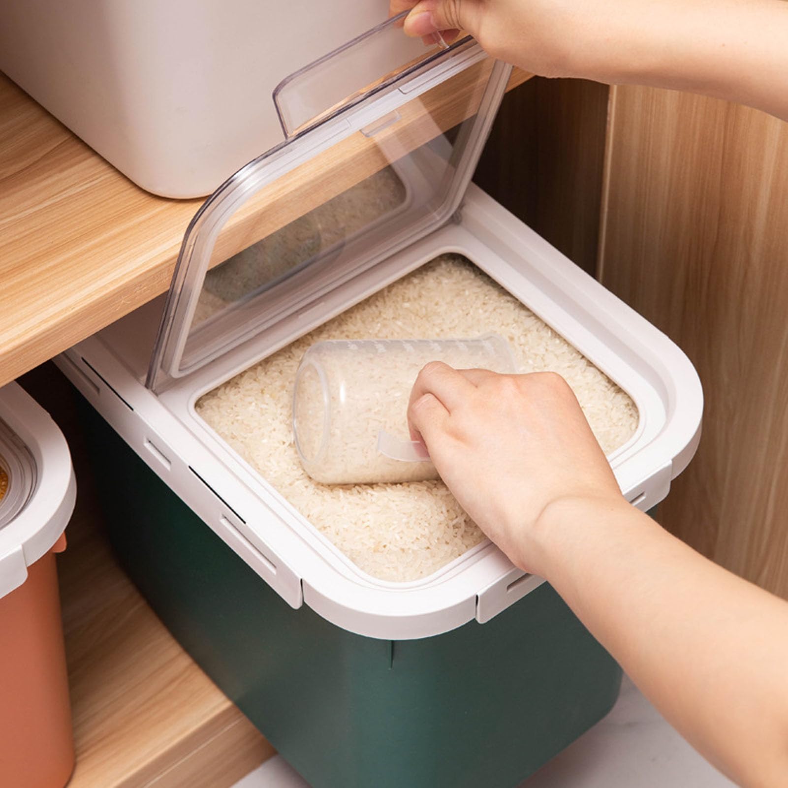 Zunate Contenitore per la Conservazione del Riso con Ruote da 22 Libbre Ermetico |Contenitore per Farina Trasparente in PP Alimentare, Secchio Ribaltabile di Grande capacità per l'organizzazione