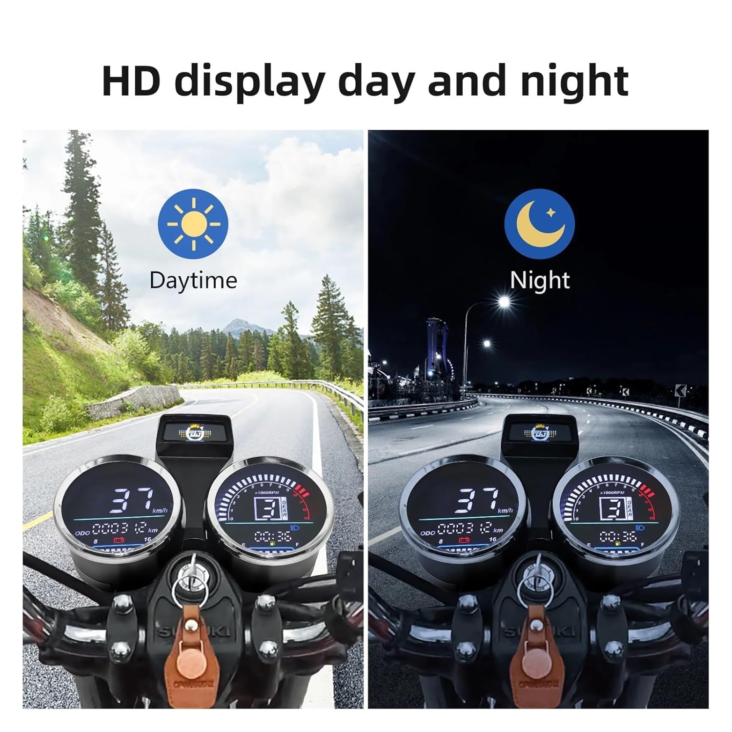 オドメーター オートバイダッシュボードスピードメーター走行距離計防水デジタルRPMスピードメータータコメーター（スズキGN125用、
