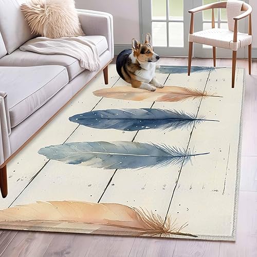 Miniatura 12 de Round Rugs 6ft, Colorful Feather Non-Slip Area Rugs for Living Room Bedroom Entryway, Watercolor Retro Rustic Wooden Grain Washable Carpet Runner