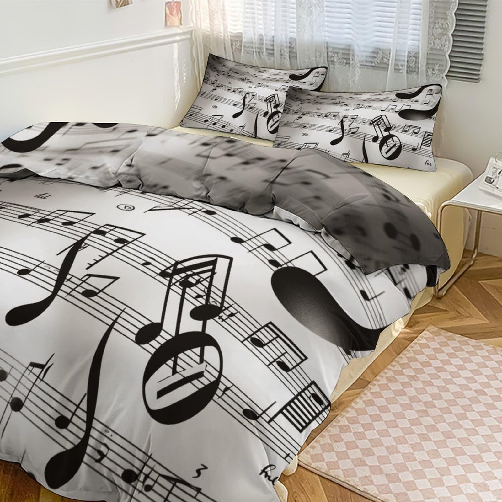 Housse de couette pour grand lit contre les draps rêches parure respirante notes de musique