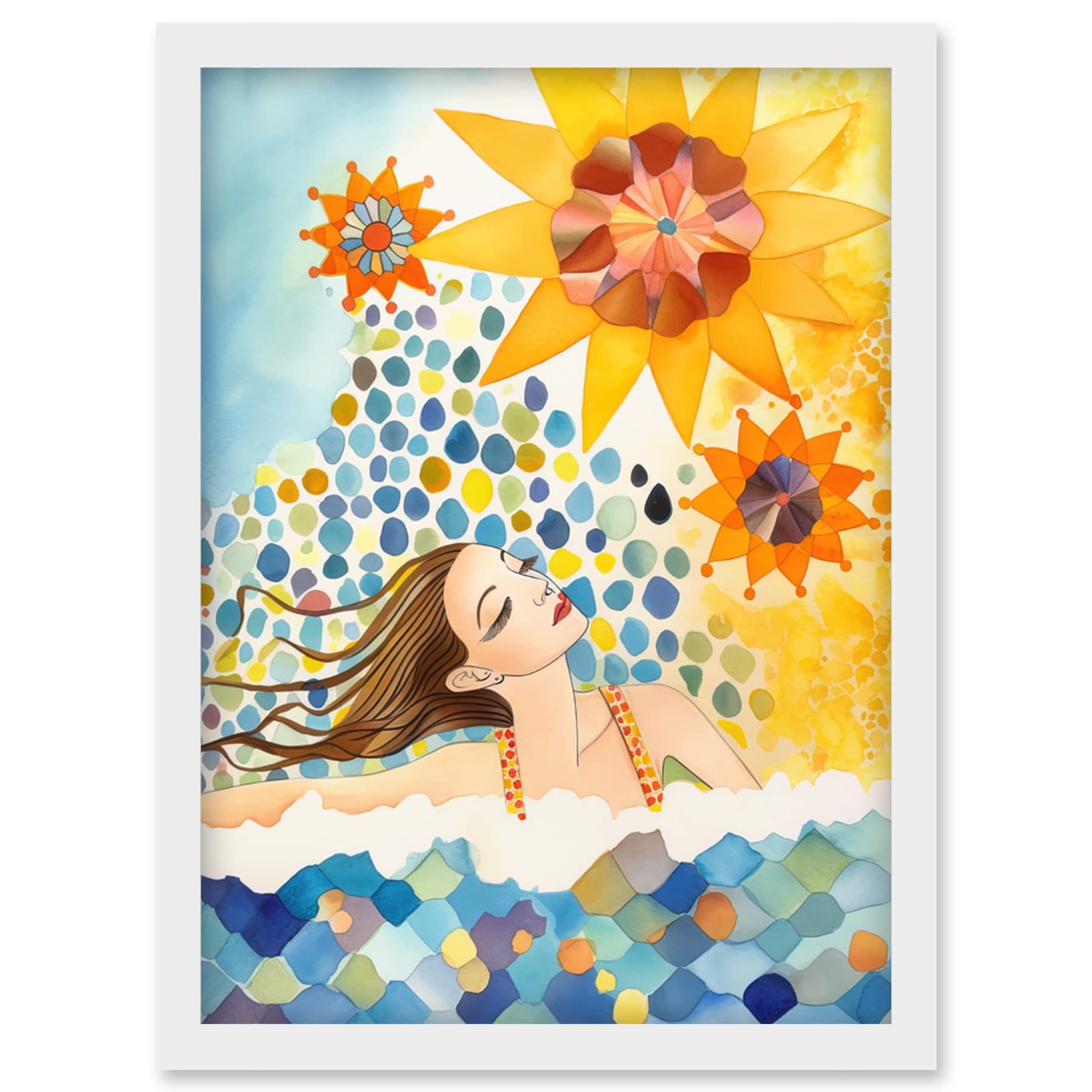 Artery8 Abstract Sea Swimming Folk Art Bathroom Artwork Framed Wall Art Print A4