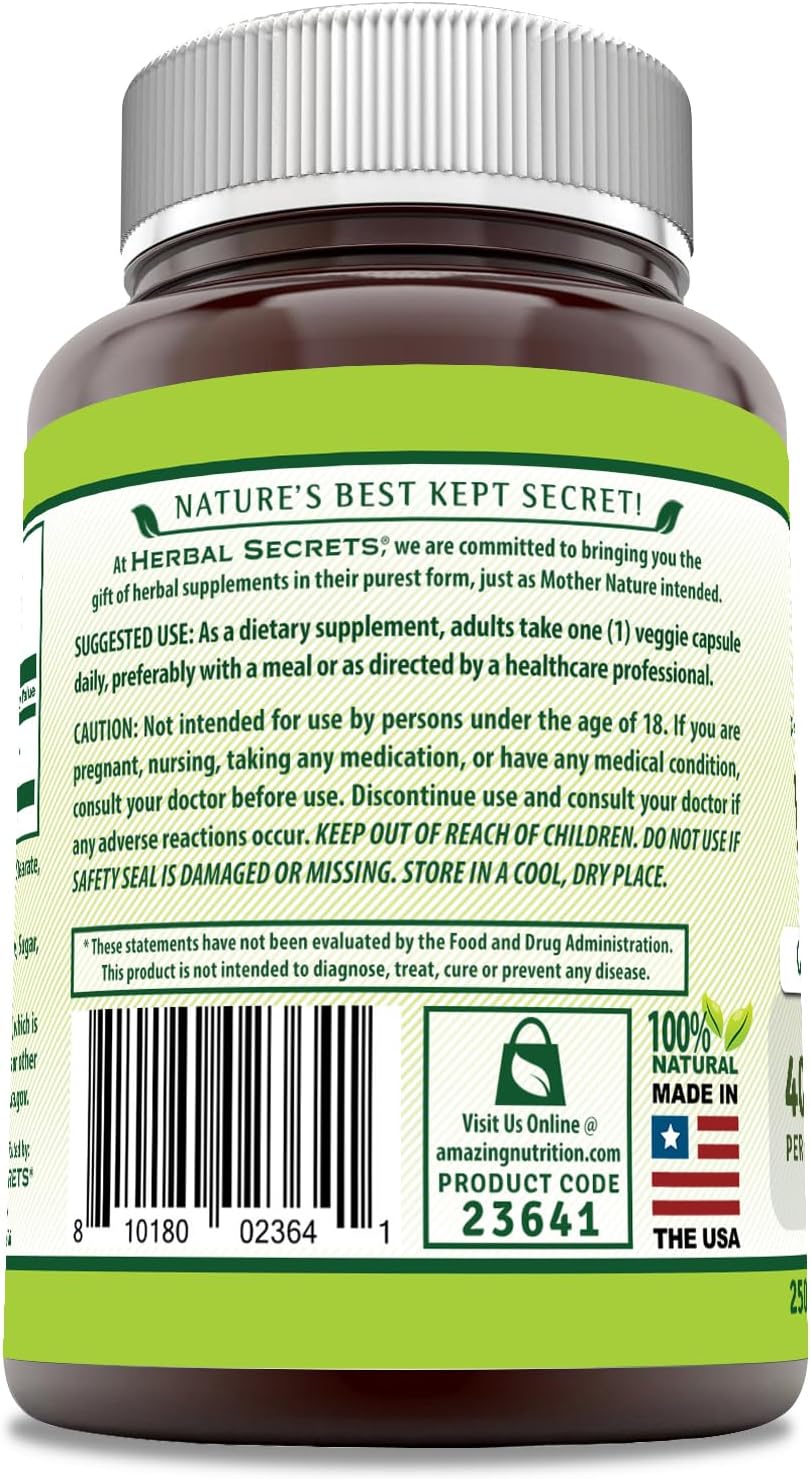 Herbal Secrets Vitex Fruit 400 mg 250 Veggie Capsules Supplement | Non-GMO | Gluten Free | Made in USA - Image 3