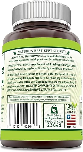 Miniatura 3 de Herbal Secrets Vitex Fruit 400 mg 250 cápsulas vegetales Suplemento Sin OMG Sin gluten Fabricado en Estados Unidos