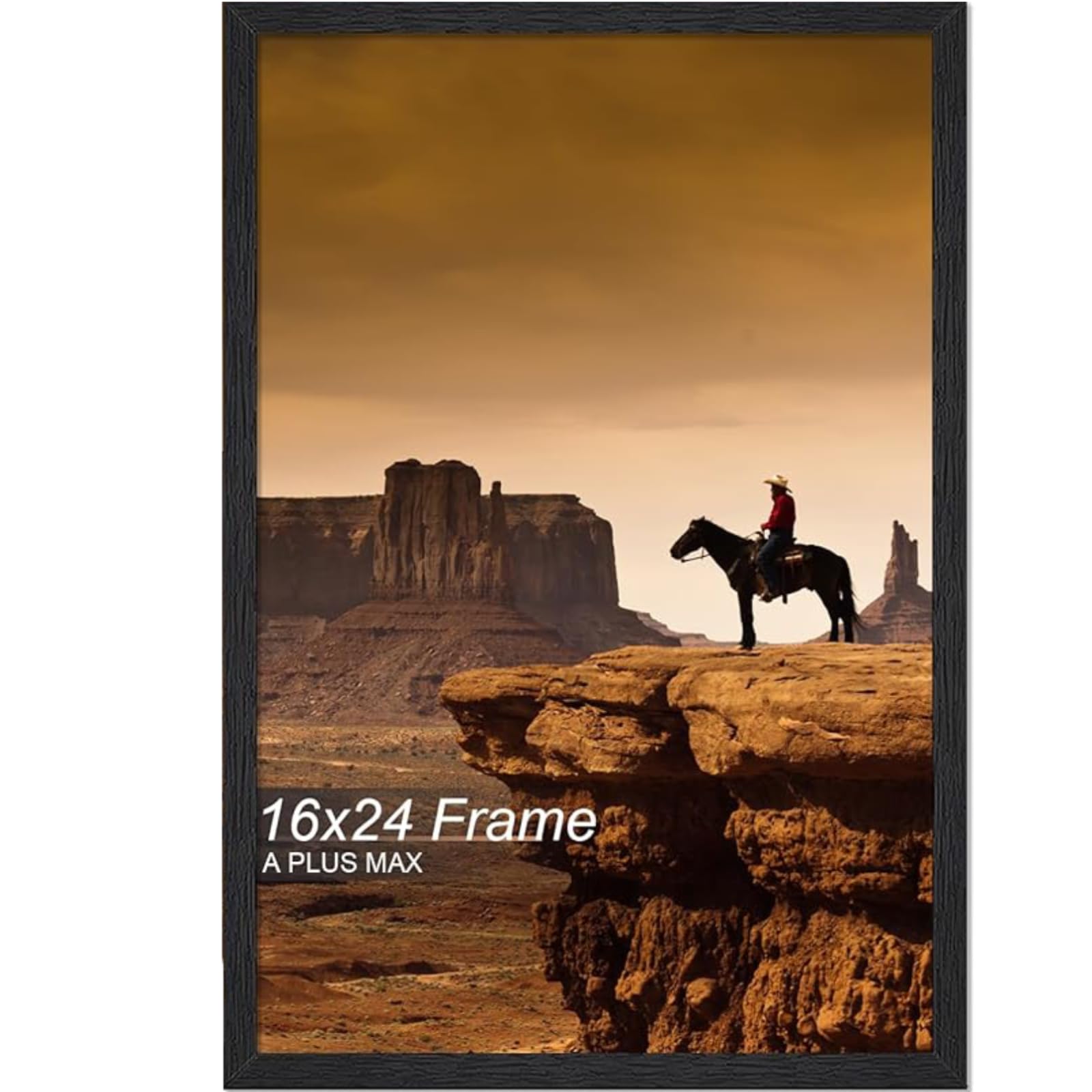A PLUS MAX 16x24 Picture Frame, Black Engineered Wood Frame for 16 x 24 Inch Picture Poster Photo, Light Weight 16 by 24 Frame with Wood-grain for Wall - 1 Pack/Black/16 x24