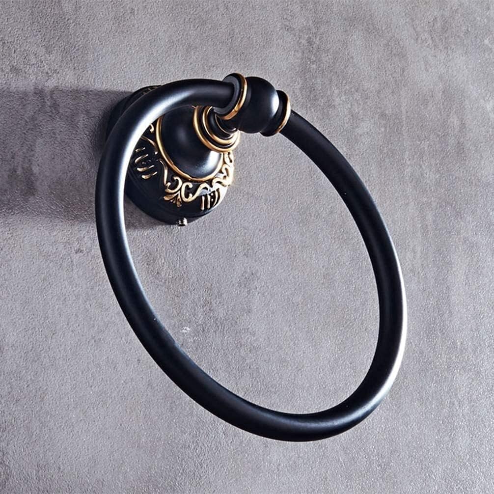 Hand Towel Holder Free Space Aluminum Staple Punch Bronzing Black Circular Towel Ring Towel European Antique Metal Pendant Hanging Towel Ring, Punch