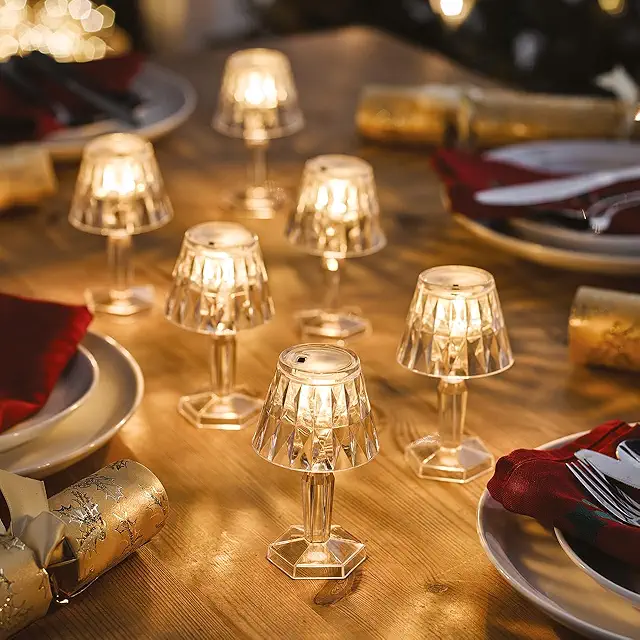 Set of 6 Mini Table Lamps with Warm White LED Light - Battery Powered