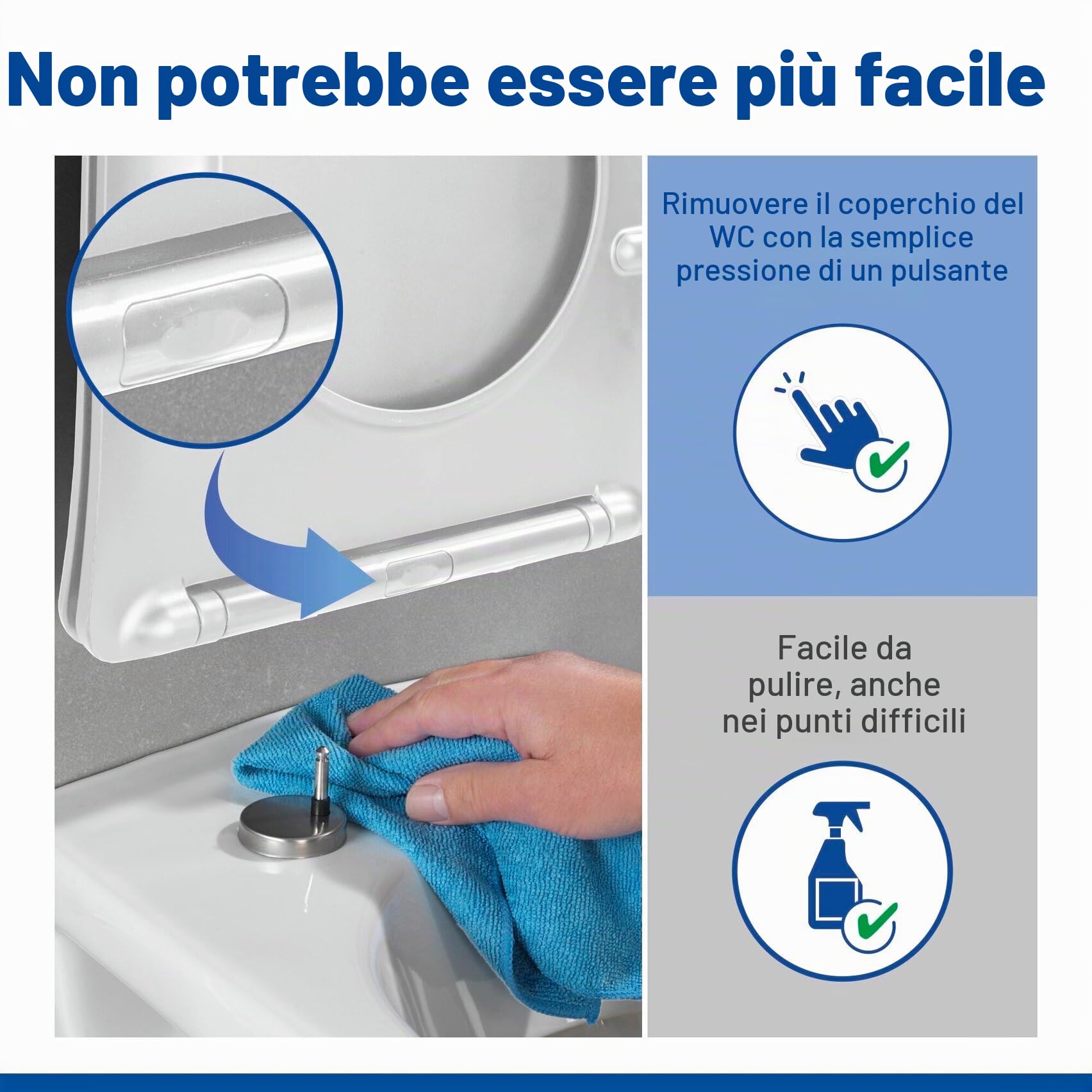 Sedile WC Galati, sedile WC piatto a forma di D con meccanismo di chiusura ammortizzata, in duroplast, fissaggio con Fix-Clip, bianco opaco