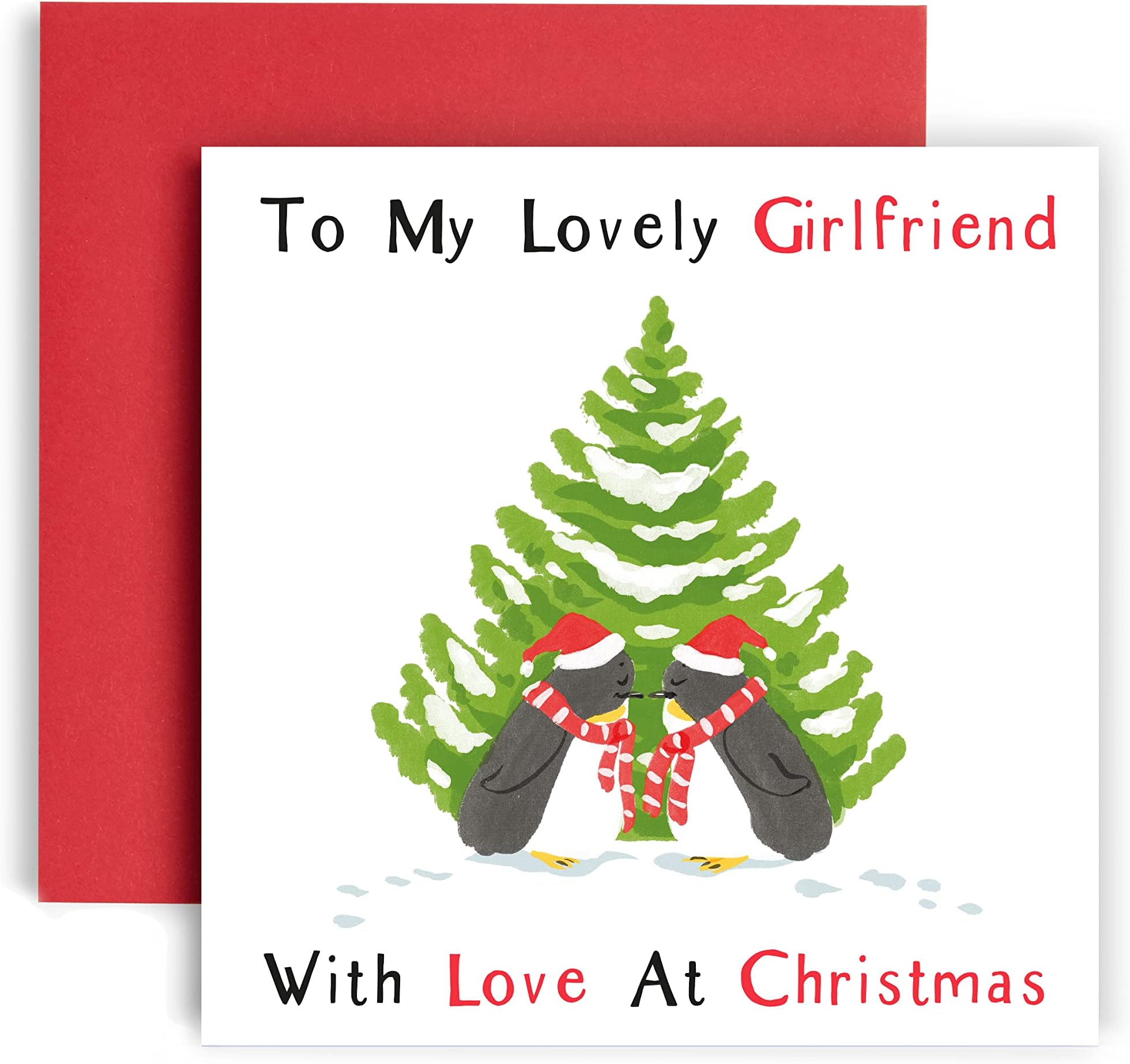 Huxters To My Lovely Girlfriend Christmas Card for Girlfriend – Penguin Christmas Card Love for her– 14.8 x 14.8 Square– Blank Christmas Card Ideal for love, Well Wishing (Girlfriend)