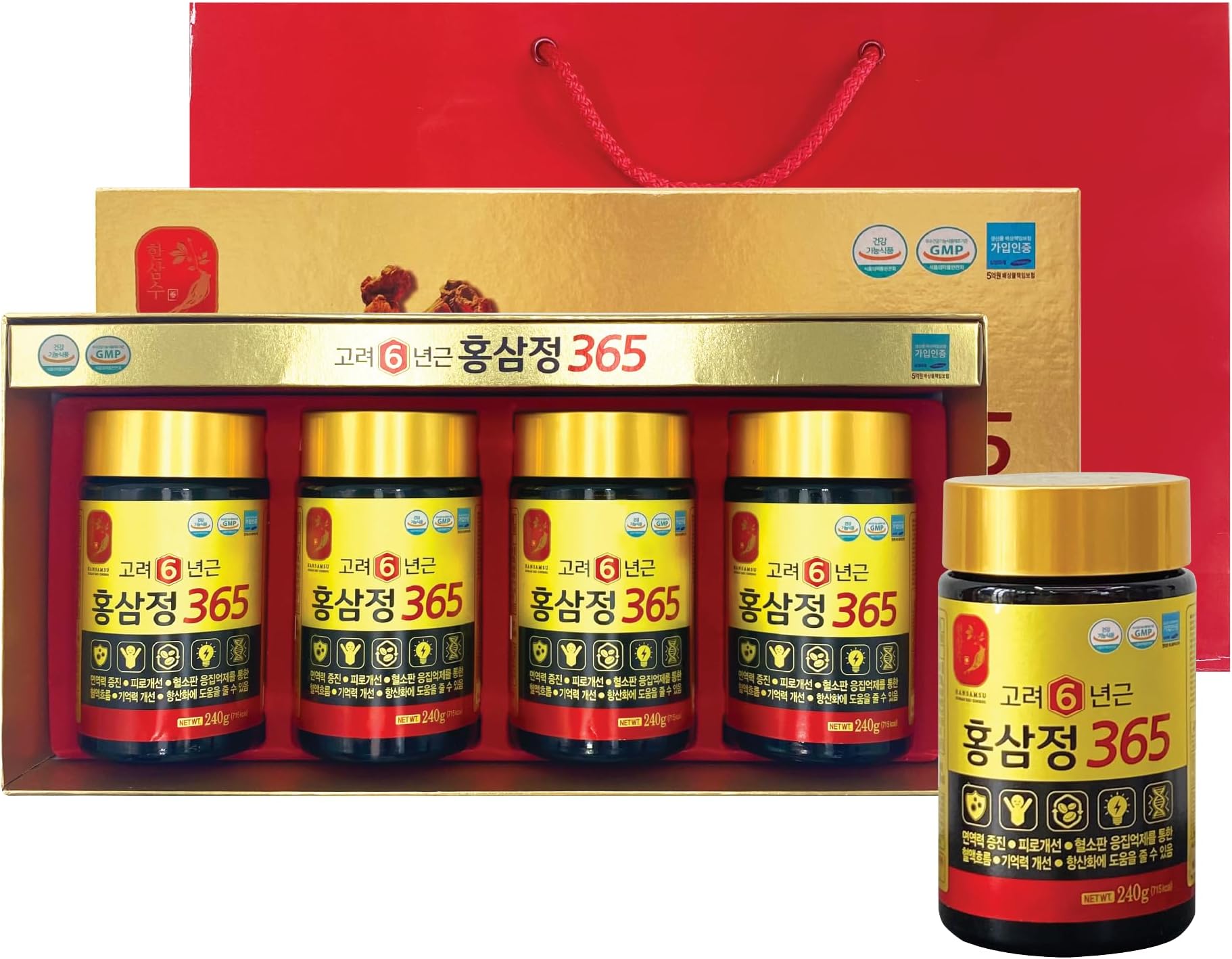 - [960g / 34oz] HongSamJeong Korean 6 Years Red Ginseng Gold Extract 240g (8.5oz) X 4ea