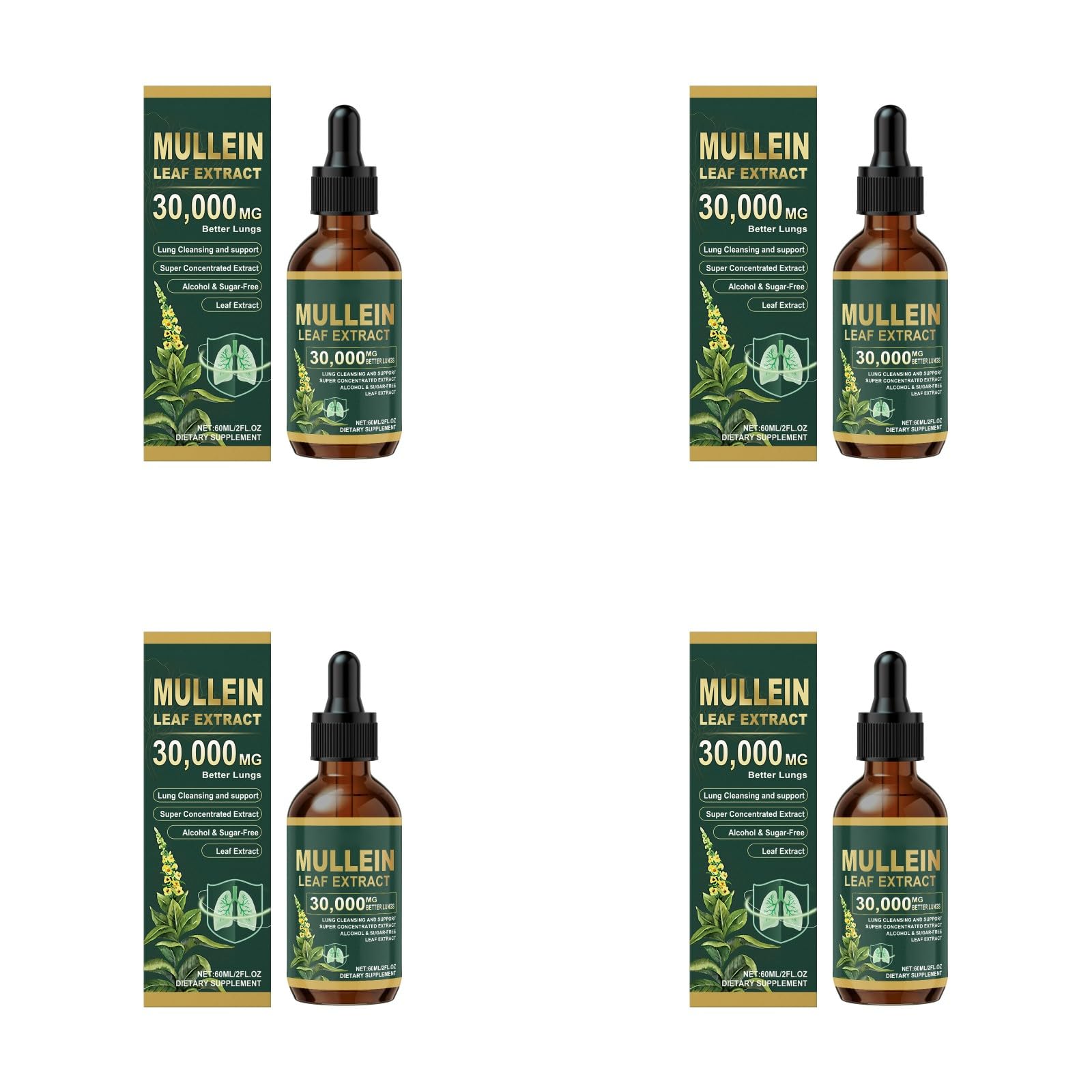 Königskerze Tropfen für Lungen, Mullein Tropfen Lungenfrei, Königskerze Extrakt 30000, Mullein Drops for Lungs, Königskerzen Lungenreinigung fur Lunge, Herbal Lungenreinigung, 4 Stück