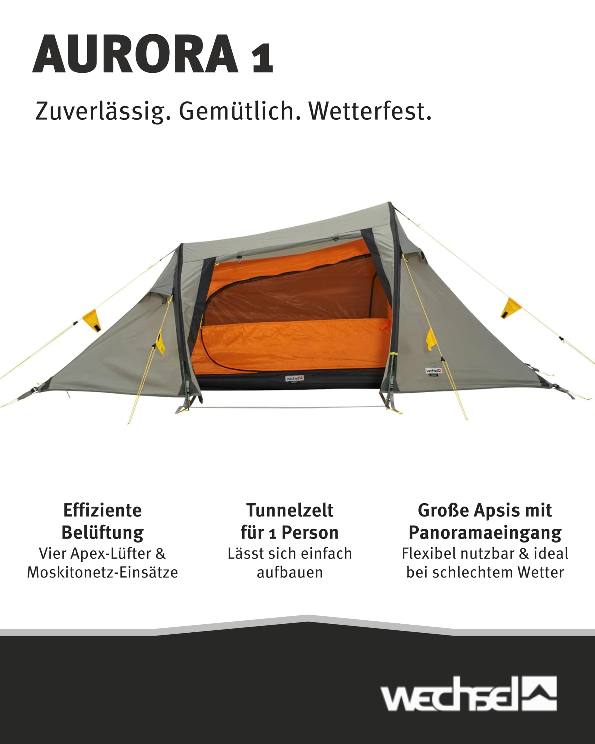 Wechsel Trekkingzelt Aurora 1 I kompaktes Trekking-Zelt für 1 Person I schnell aufbaubar & transportabel I Outdoor-Einmannzelt ideal für Camping, Wandern & Radreisen