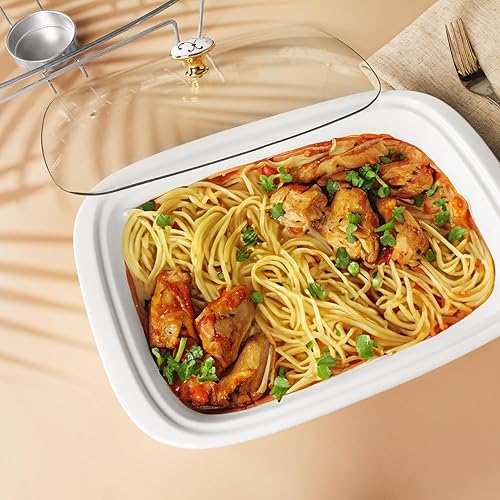 Miniatura 5 de Creativity Home Cacerola, plato de cerámica para hornear con cubierta de vidrio, bandeja para lasaña profunda para horno, bandeja para hornear de 74