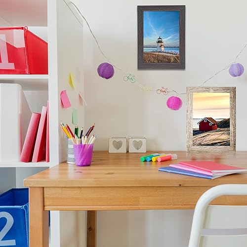 Miniatura 6 de Juego de 8 portarretratos de 4 x 6, marcos rústicos de madera, formatos verticales y horizontales para colgar en la pared y colocar en la mesa,