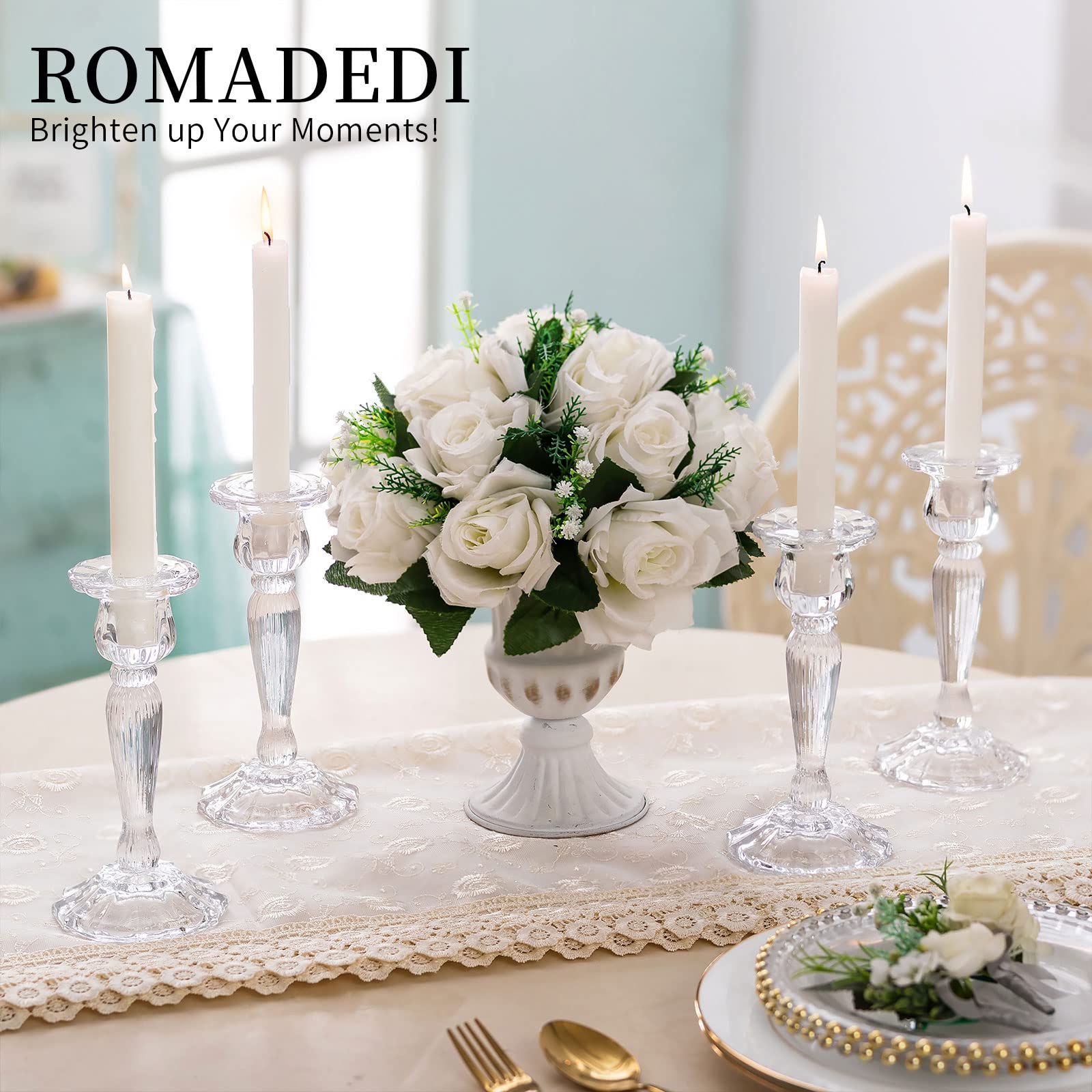 Romadedi Porta Candele Candelabri Cristallo - Set di 2 Portacandele in Vetro Elegant Candelabro da Tavolo per Centrotavola Candele Decorazioni Casa Compleanno Natalizie Matrimonio Festa
