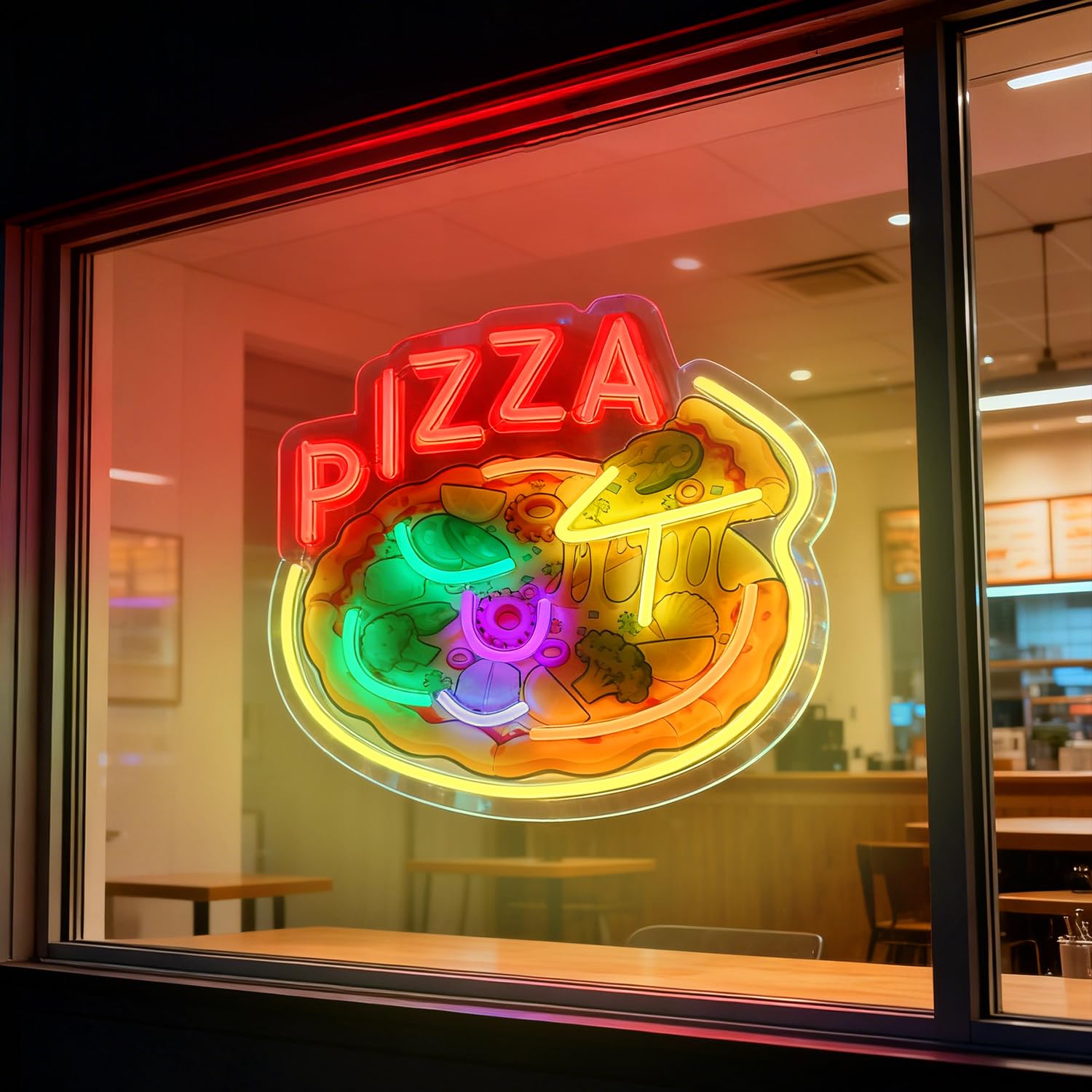 LED Pizza Neon Sign Light Up Pizzeria Signs for Restaurant Fast food Bar Truck Party Kitchen Man Cave Bedroom Wall Decor, USB Power & Dimmable