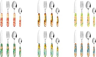 Excelsa La Via Della Seta 24-teiliges Besteck-Set, verschiedene Dekorationen, Edelstahl, Griff aus Kunststoff
