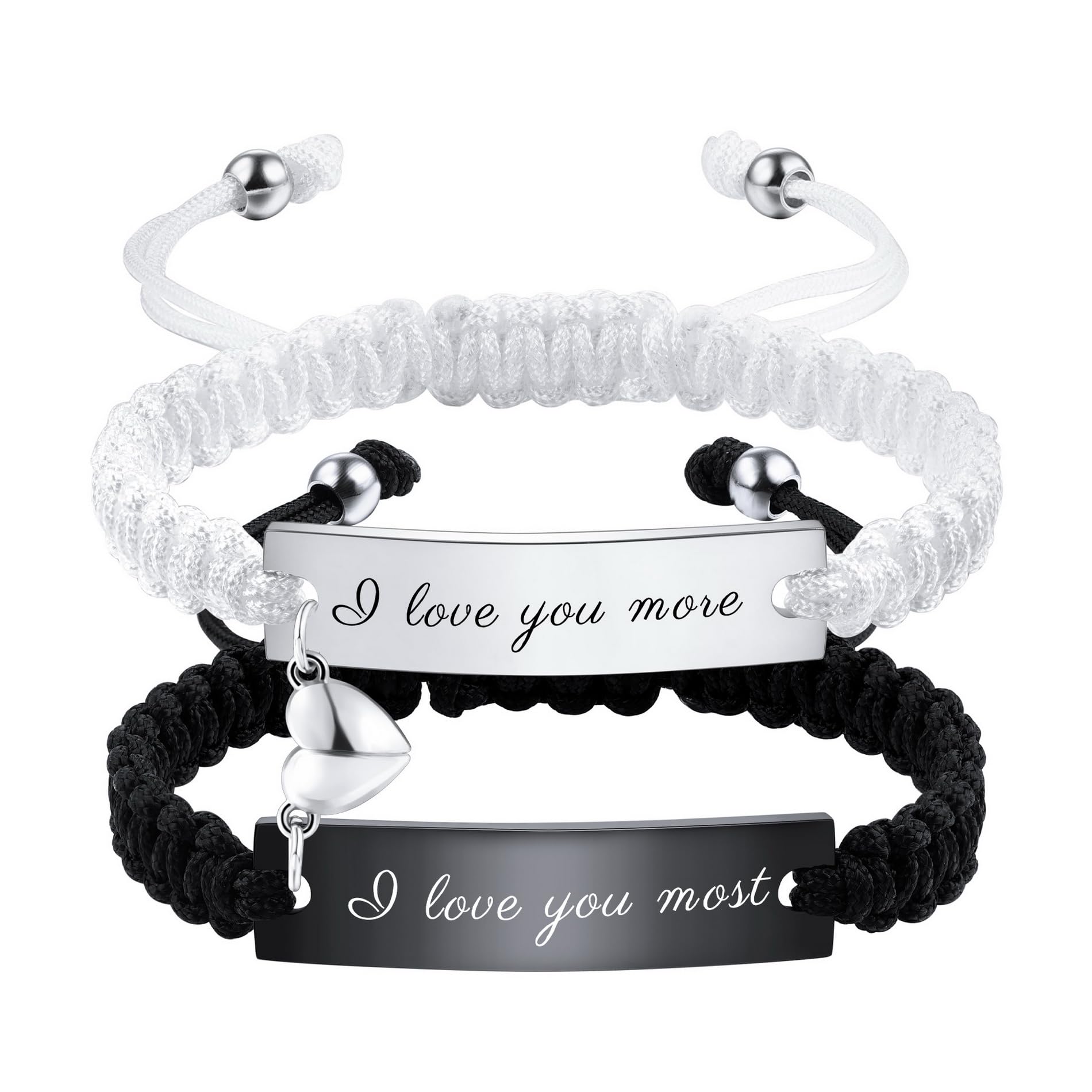 OTXIXTO Pulseras a Juego Personalizadas para Parejas Pulseras de Parejas Trenzadas Ajustables con Corazón Conectable Personalizado Grabado Relación Nombre Pulsera Joyería Regalos para Novio Novia