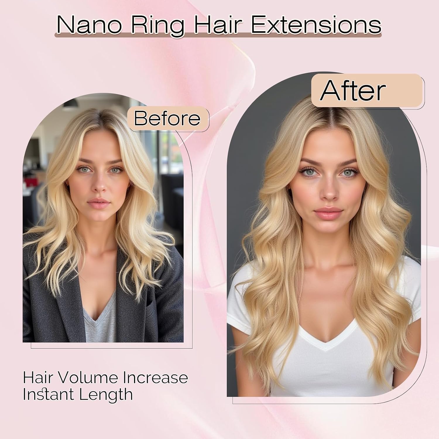 SEGO Nano Bead Hair Extensions Human Hair, 1g/Stand, 50g/pack, Add Volume, Length, and Highlights, Nano Nano Ring Tip Hair Extensions for Women, 16 Inch, Platinum blonde