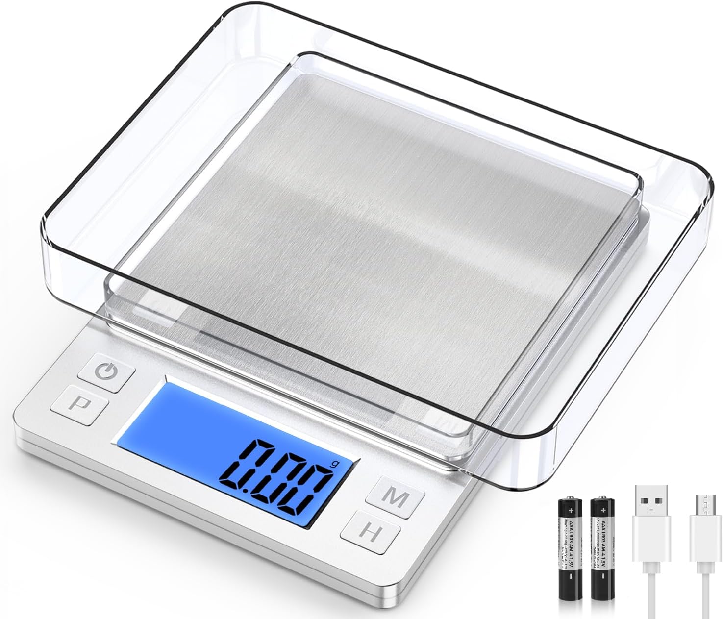 BOMATA 0.01g Small Digital Gram Scale, Upgraded 1kg Jewelry Scale | USB Rechargeable, Larger Display, Hold Function, High Precision, Grams and Ounces for Herb, Coin,Powder,Yeast, Kitchen Sliver