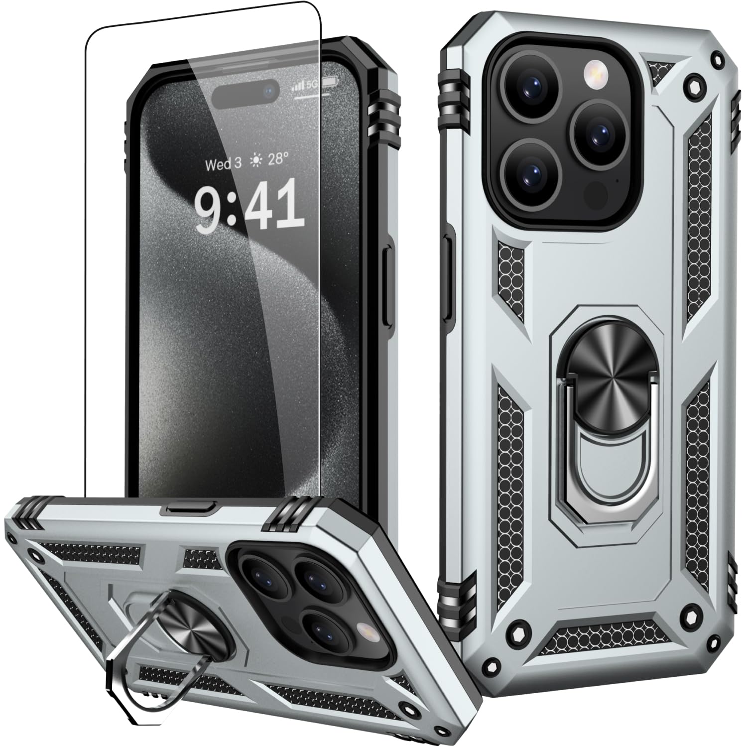 IKAZZ for iPhone 14 Pro Case 6.1 Inch with Screen Protector,Military Grade Shockproof Heavy Duty Protective Phone Cover Pass 16ft Drop Test with