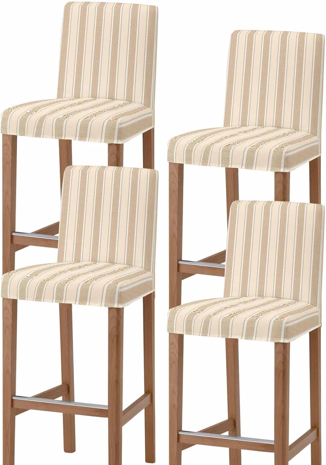 Blue Beige Stripe Bar Stool Chair Covers Set of 4 with Back,Stretch Barstool Slipcovers Washable,Retro Farmhouse Geometric Striped Pub Counter Height/Swivel/Cafe/Dining Room Chairs Seat Cover