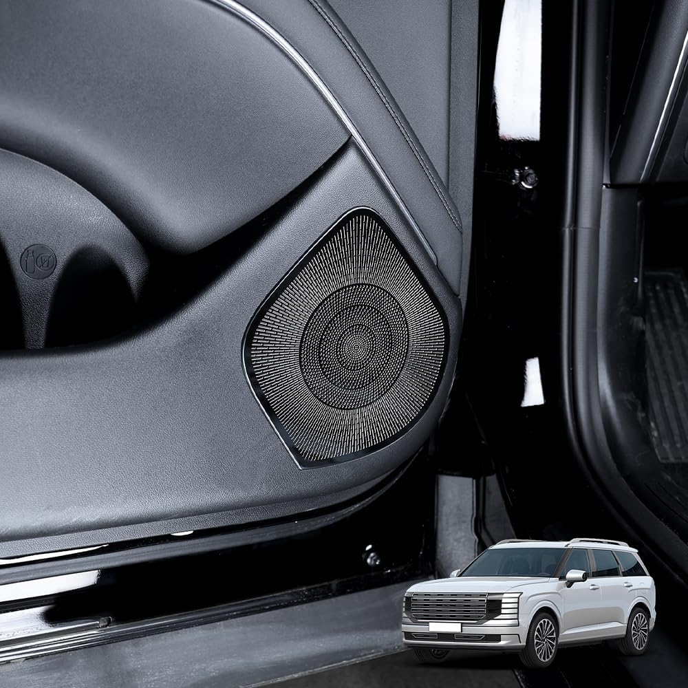 4-Piece Upper Car Interior Door Panel Speaker Grille Kit Compatible with Hyundai Palisade 2026 - Stainless Steel Audio Speaker Cover Sticker-Black