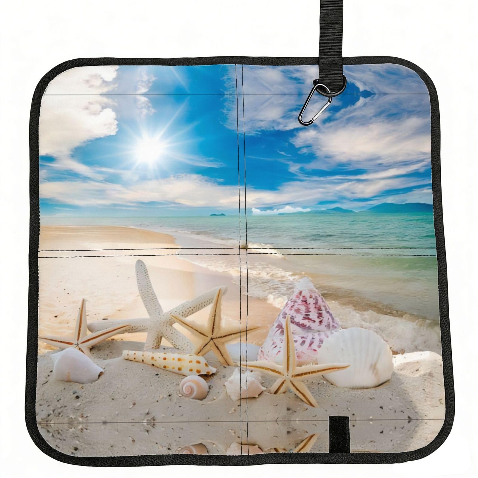 WBQLSL Starfish on the Beach Foldable Seat Cushion - Portable Stadium Pad with Carabiner for Camping Hiking Picnic Beach
