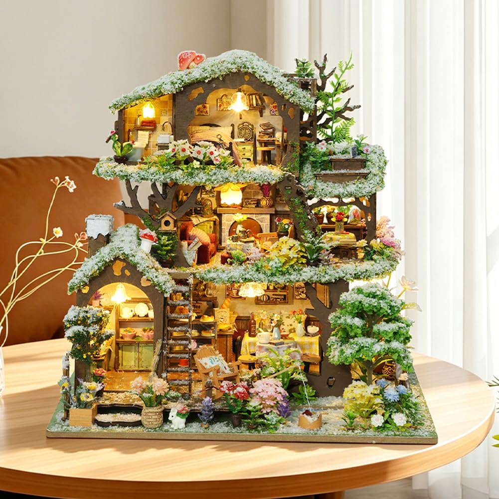 Miniaturowy domek dla lalek zestaw DIY czas las księgarnia miniaturowa architektura model dorosły zestaw rzemieślniczy śnieżny mini domek kreatywny dekoracyjny ornament