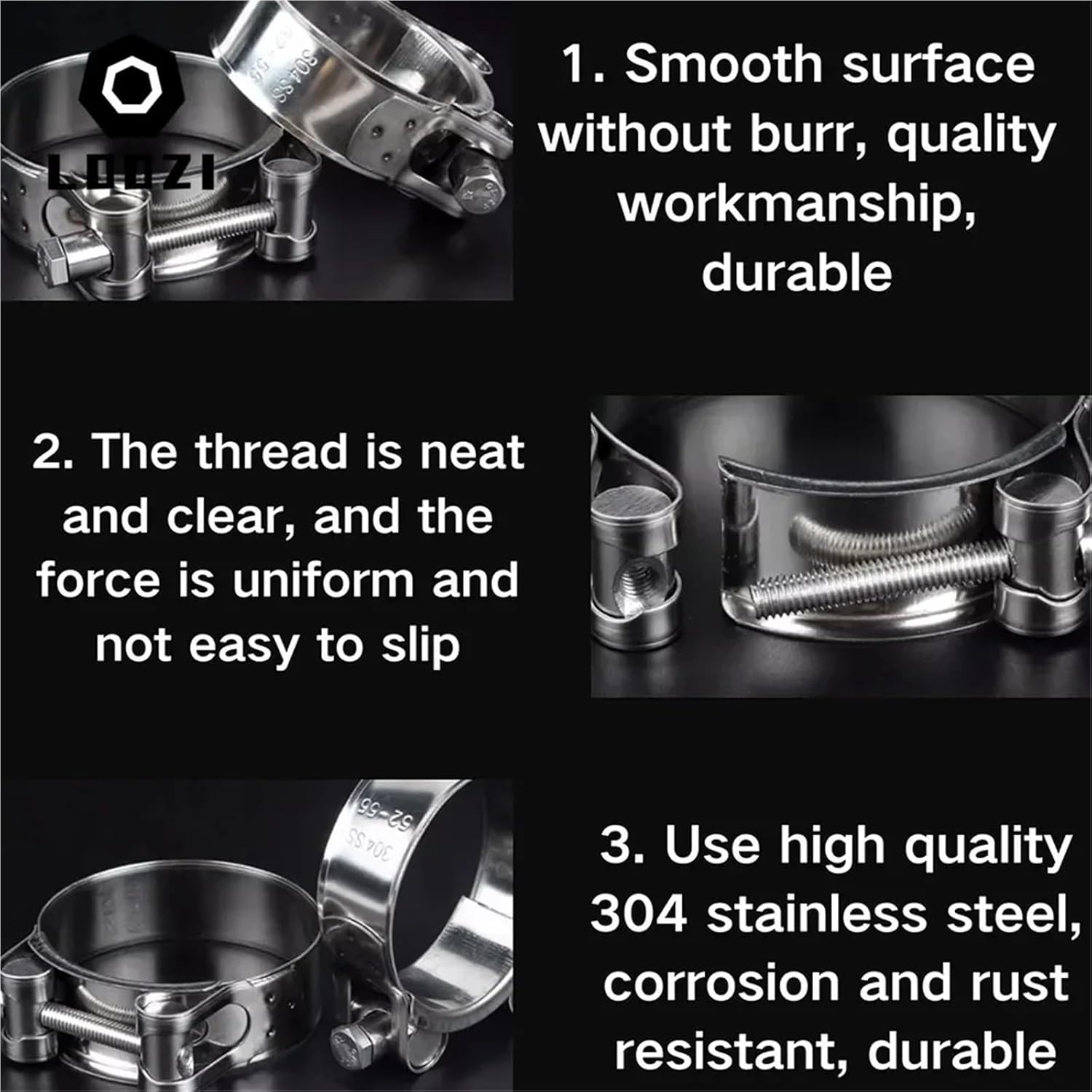 304 Stainless Steel Powerful Hose Pipe Tube Clamps Exhaust Air Water Pipes Durable Sealing Powerful Strength Repair Welding Tool(36-39mm)