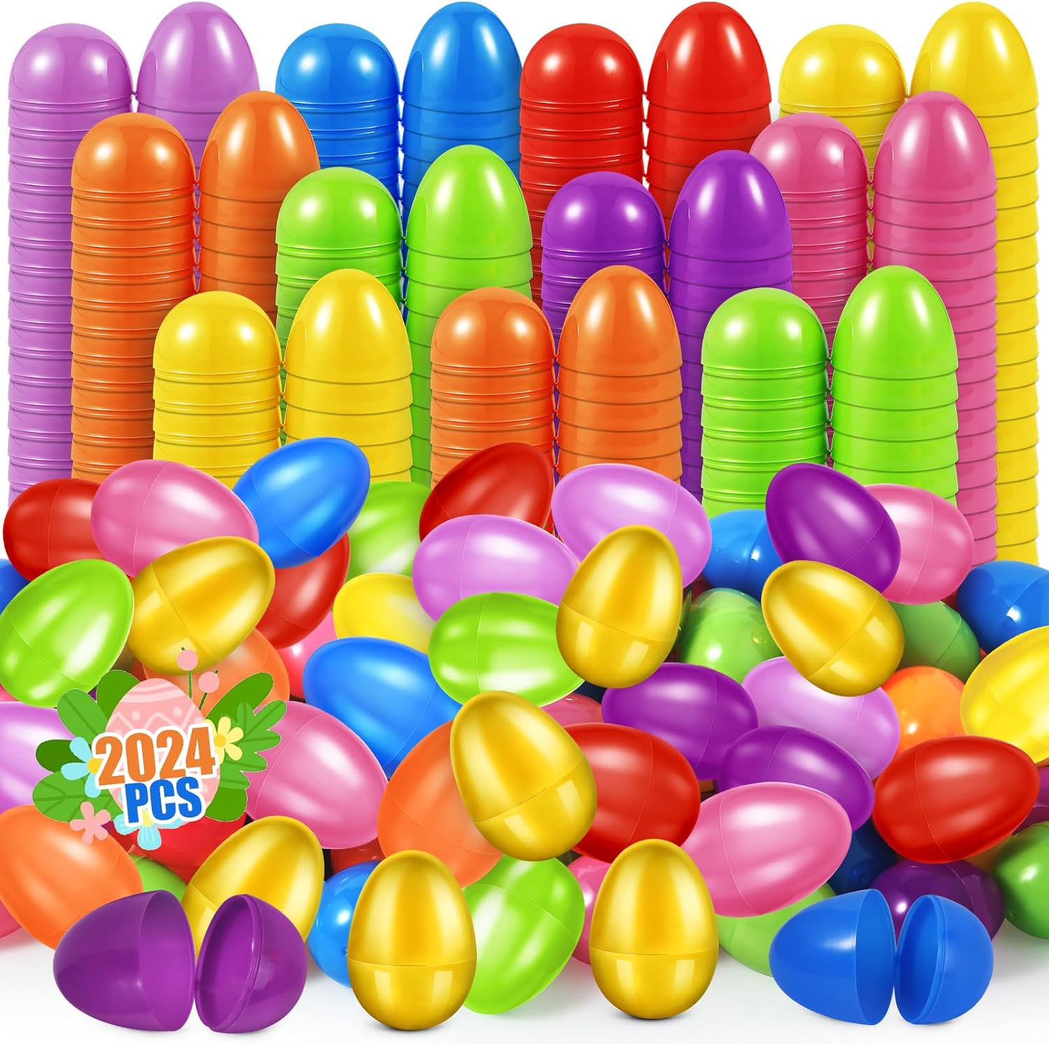 2024 Pcs Plastic Easter Eggs Bulk,2.3" 2000 Colorful Empty Easter Eggs Fillable and 24 Golden Eggs,Easter Basket Stuffers,Easter Egg Hunt,Community Party Favors,School Easter Activity Prizes