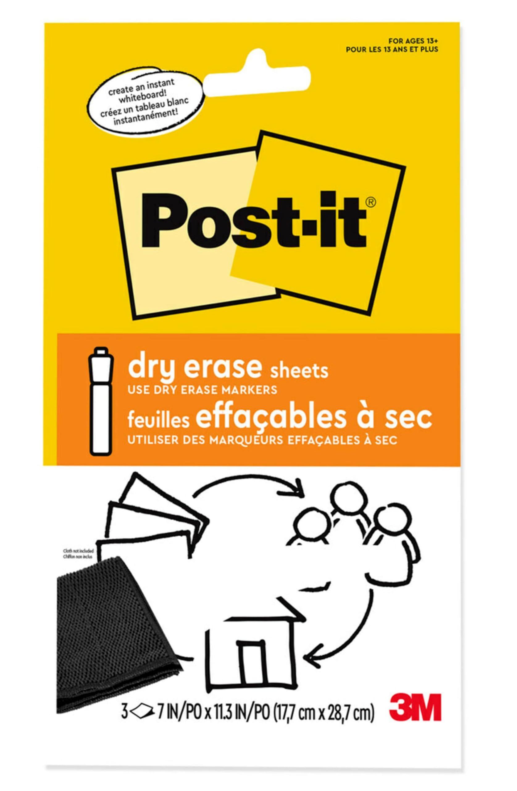 Post-it Trockenabwischbare Blätter, 17,8 x 29,5 cm, Weiß, 3 Stück