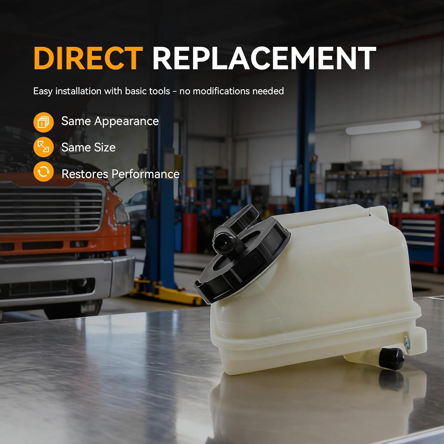 603-5206 Power Steering Reservoir Tank with Cap, Compatible with Freightliner Business Class M2 2008-2012, M2 106 2008-2014, M2 112 2008-2014, Replaces # 603-5206, A1414796003