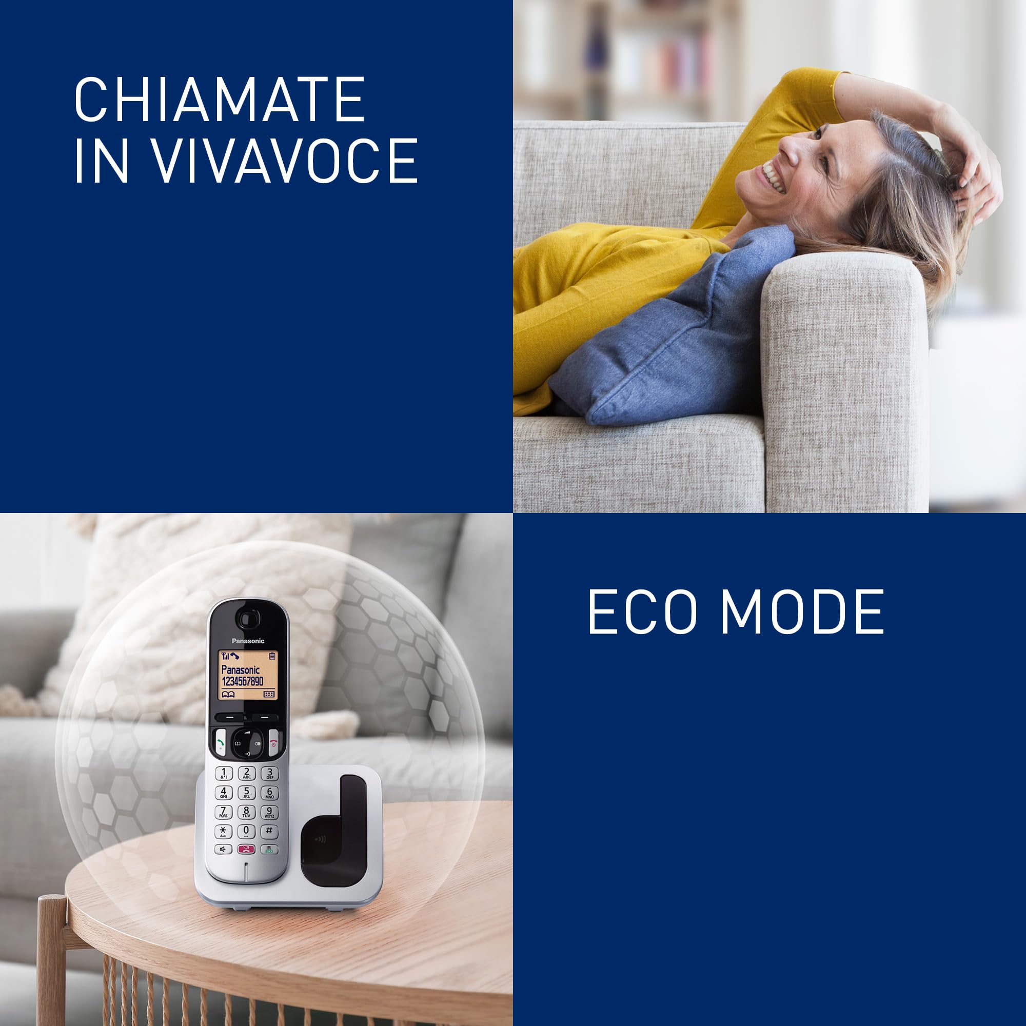 Panasonic KX-TGC250JTS Telefono Cordless Digitale, Unità Base e Ricevitore Singolo, ID Chiamante, Blocco Chiamate Indesiderate, Vivavoce, Modalità Eco One Touch, Sveglia Evoluta, Display LCD, Argento