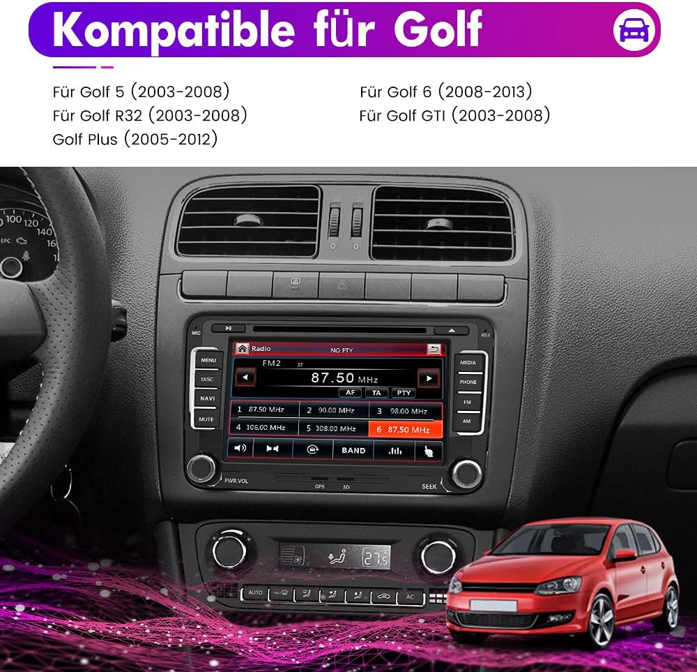 Screenshot of the Bluetooth connection screen on the car radio, showing a connected device and options for hands-free calling and music streaming.