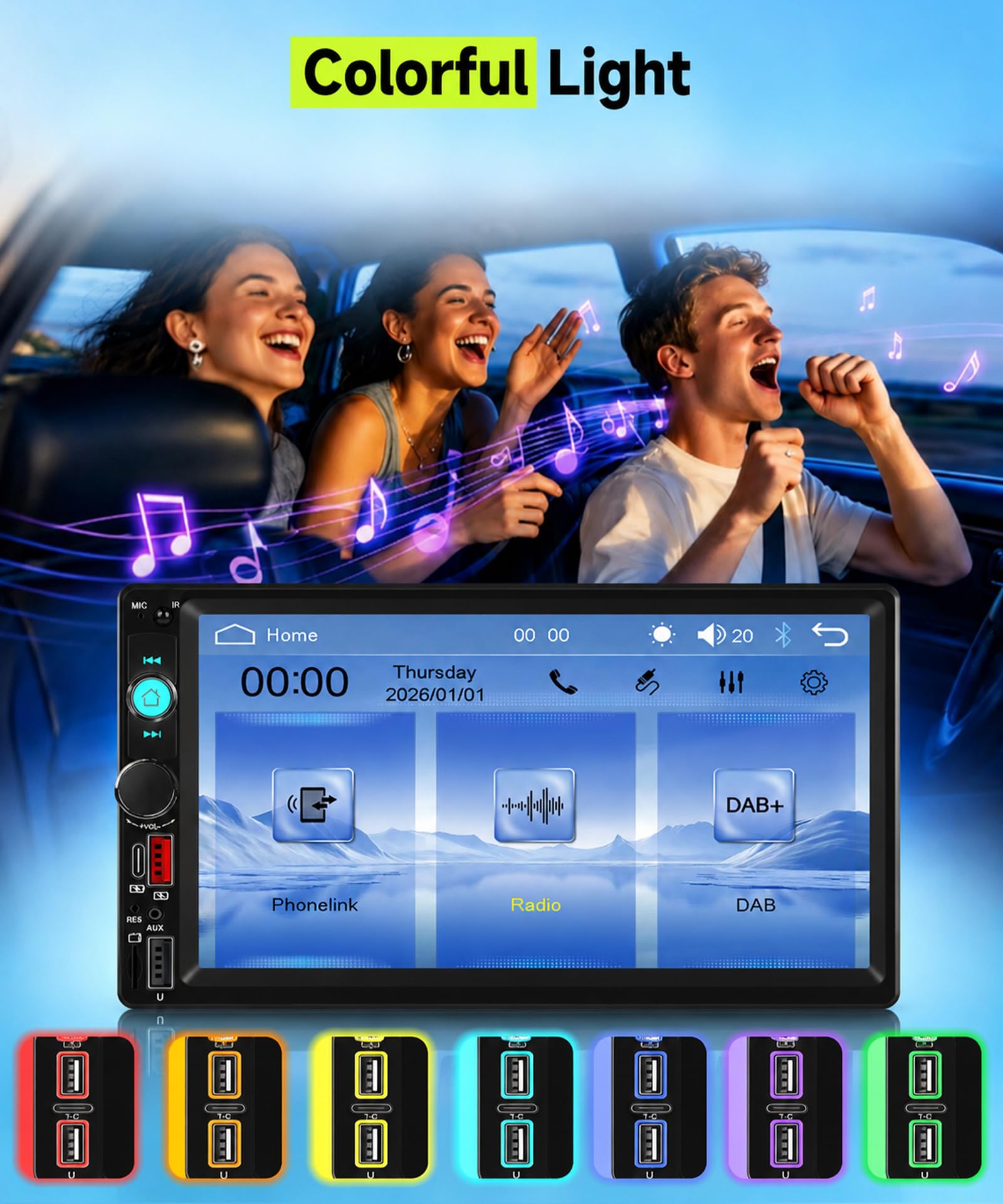 Rimoody Dab+/Dab Radio de Coche 2 DIN con Inalámbrico Carplay Android Auto Bluetooth FM/Am/RDS Radio, 7 Pulgadas Touchscreen Radio Mirror Link EQ/USB/Type C/AUX Control del Volante Cámara Trasera