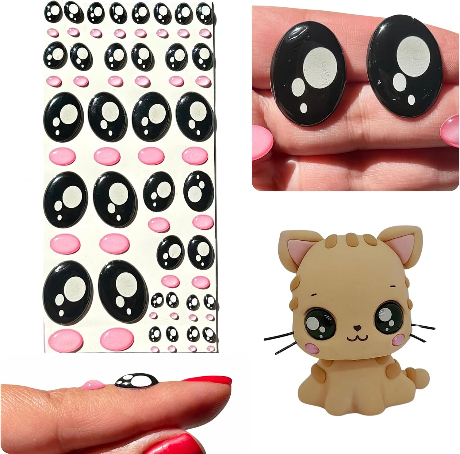 3D Resin Googly & Wiggle Eyes with Cheeks – Self-Adhesive Craft Set 314-M (34 pcs, 17 Pairs, 5–22 mm) – for Polymer Clay, Dolls, Slime, Amigurumi, Cold Porcelain & Felt Crafts